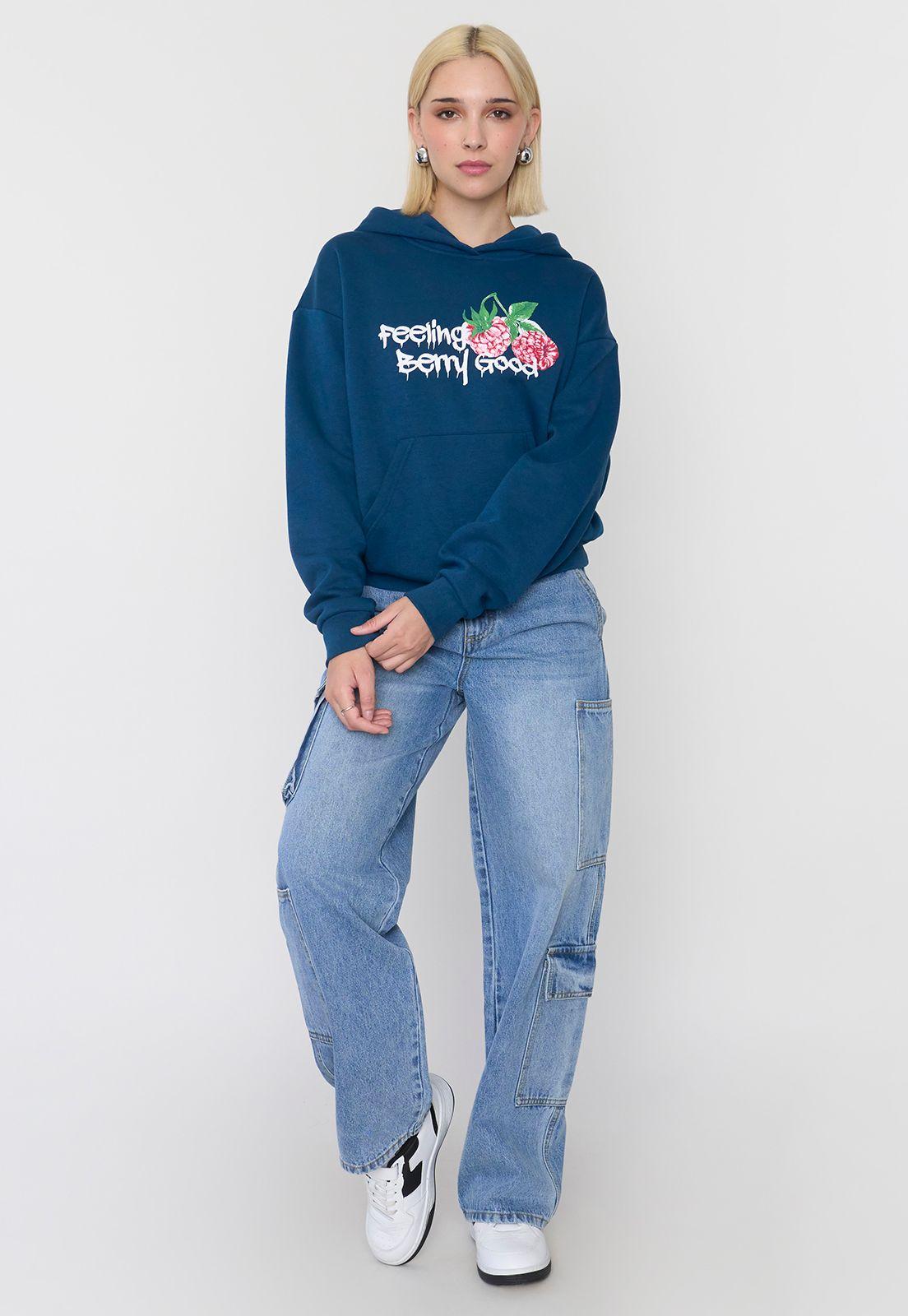 Polerón Mujer Hoodie Print Azul Corona-3