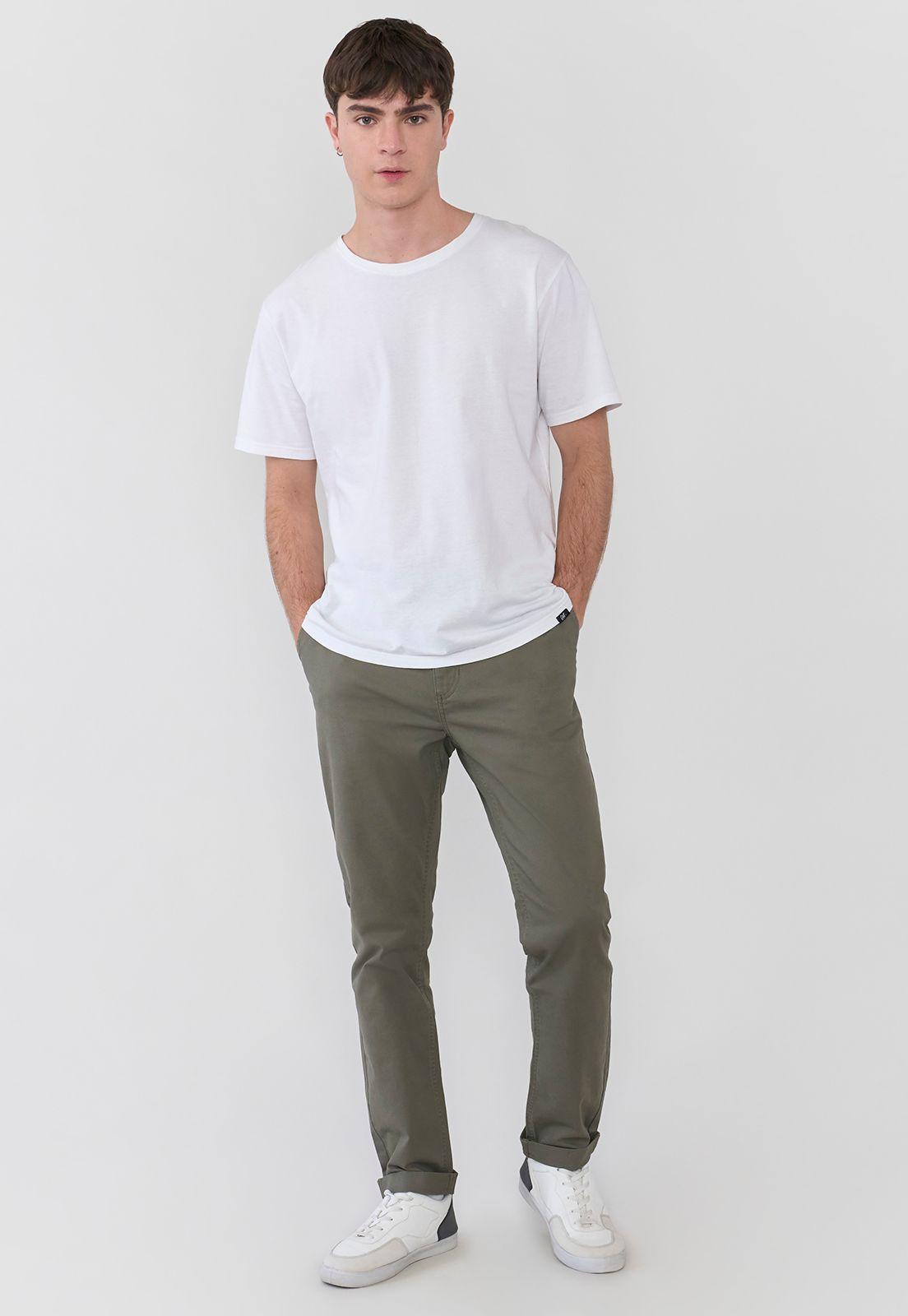 Pantalón Hombre Chino Color Verde Musgo Corona-0