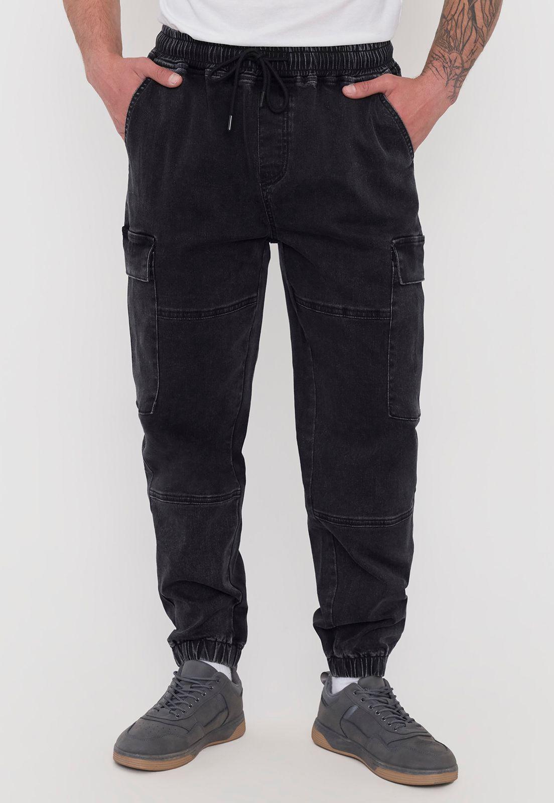 Jeans Hombre Cargo Jogger Fit Negro Corona-1