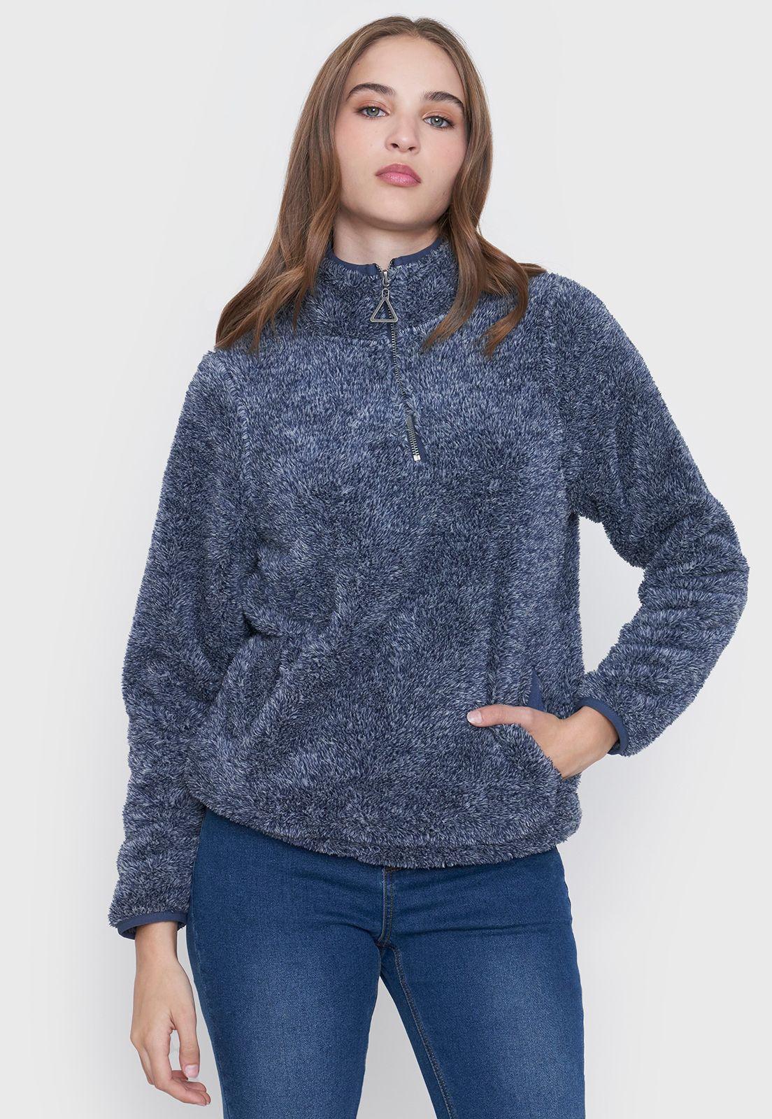Polerón Mujer Peludo Half Zipper Navy Corona-0