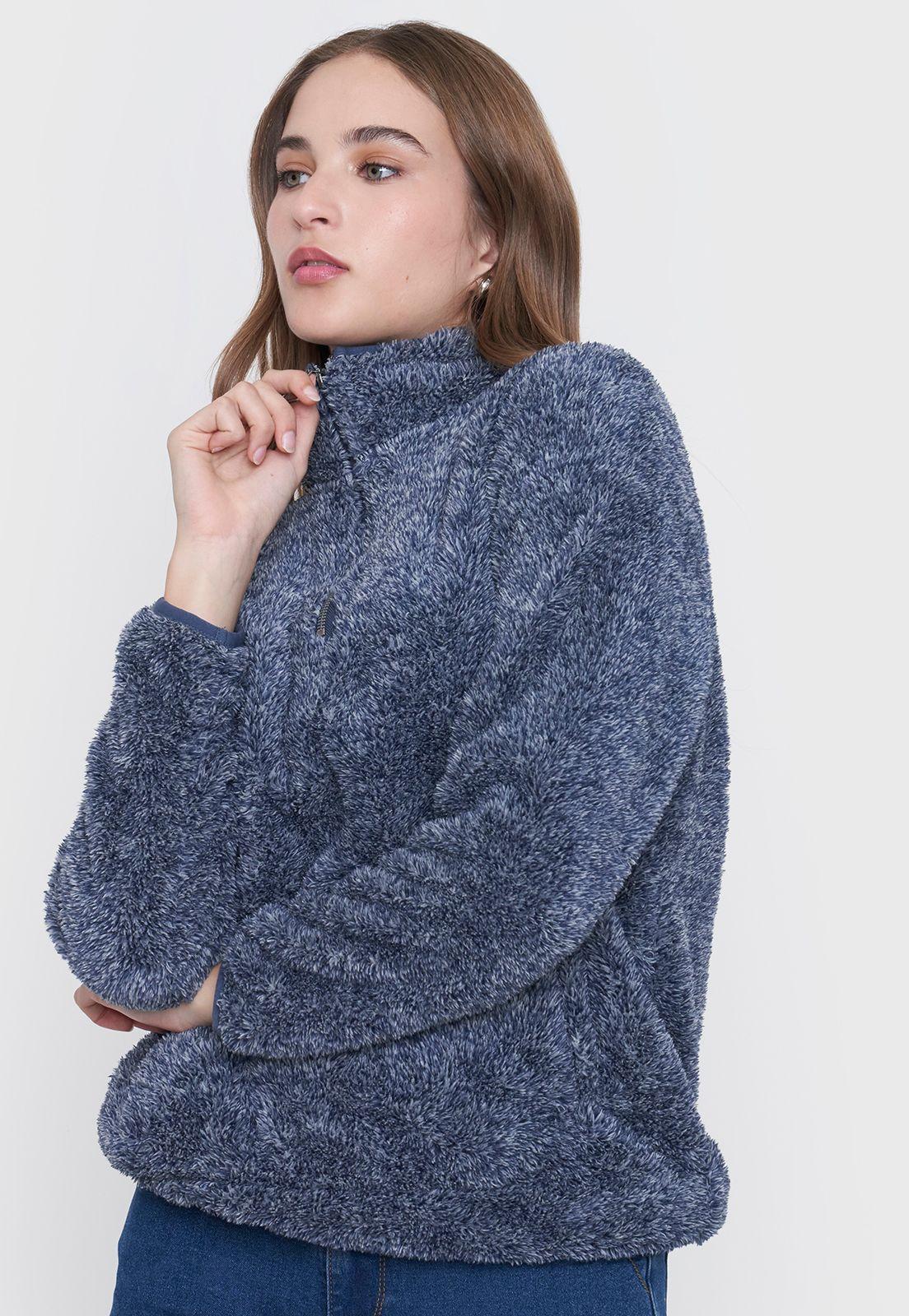 Polerón Mujer Peludo Half Zipper Navy Corona-2