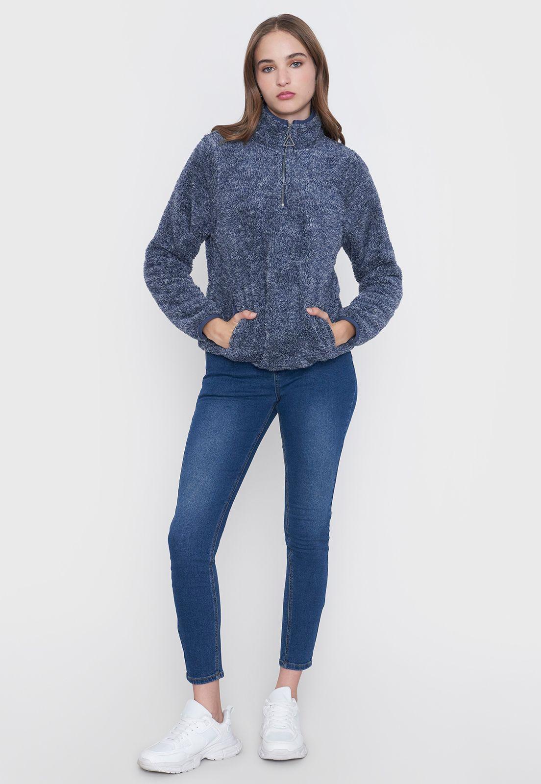 Polerón Mujer Peludo Half Zipper Navy Corona-3