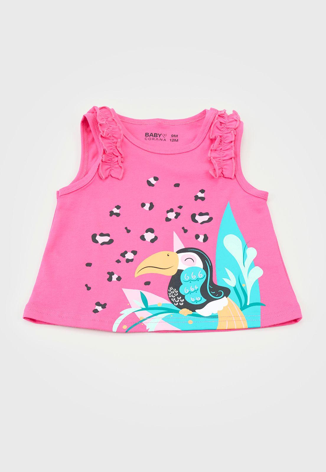 Conjunto Polera y Short Bebe Niña Fucsia Corona-3