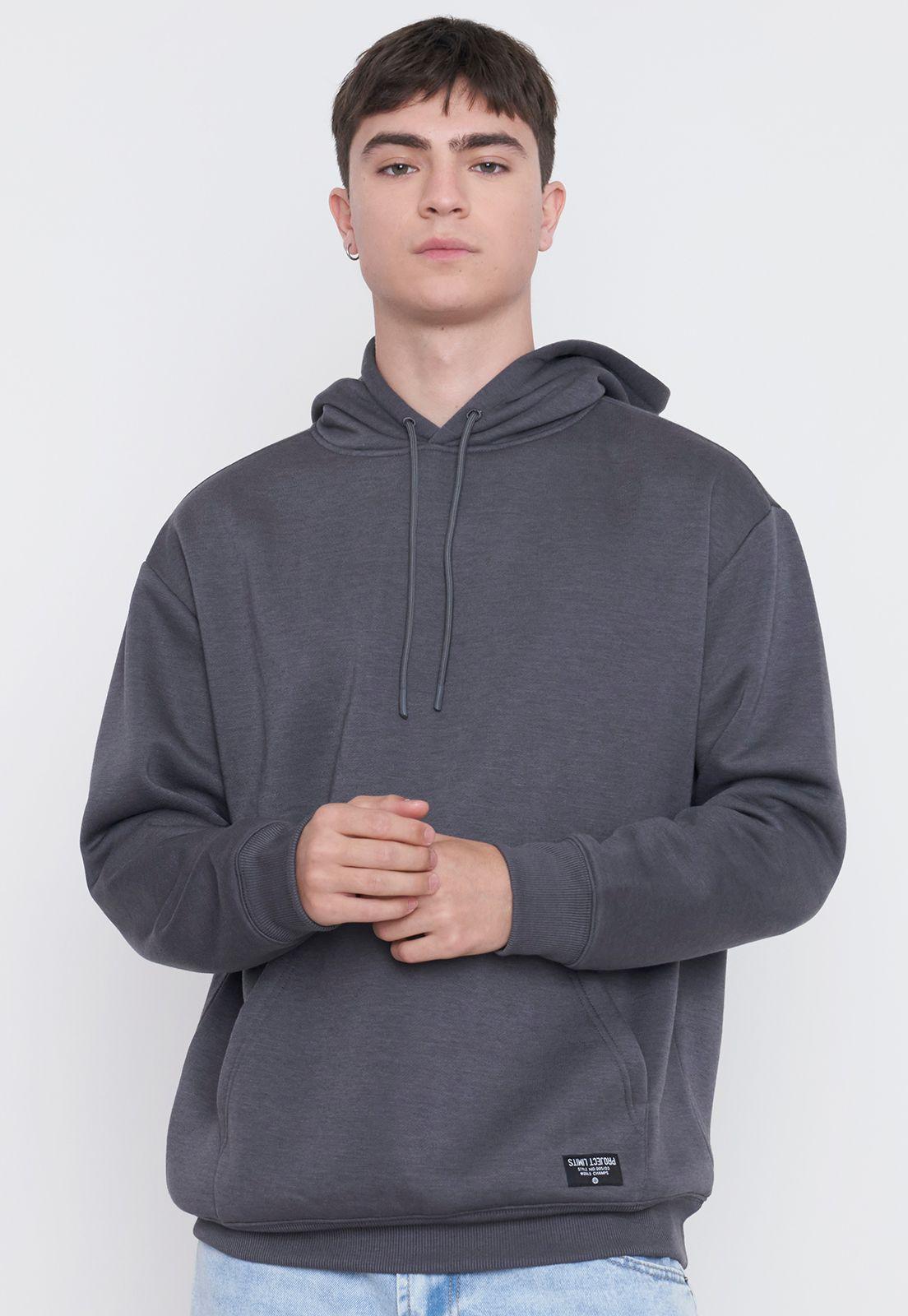 Polerón Hombre Canguro Liso Color Gris Oscuro Corona-2