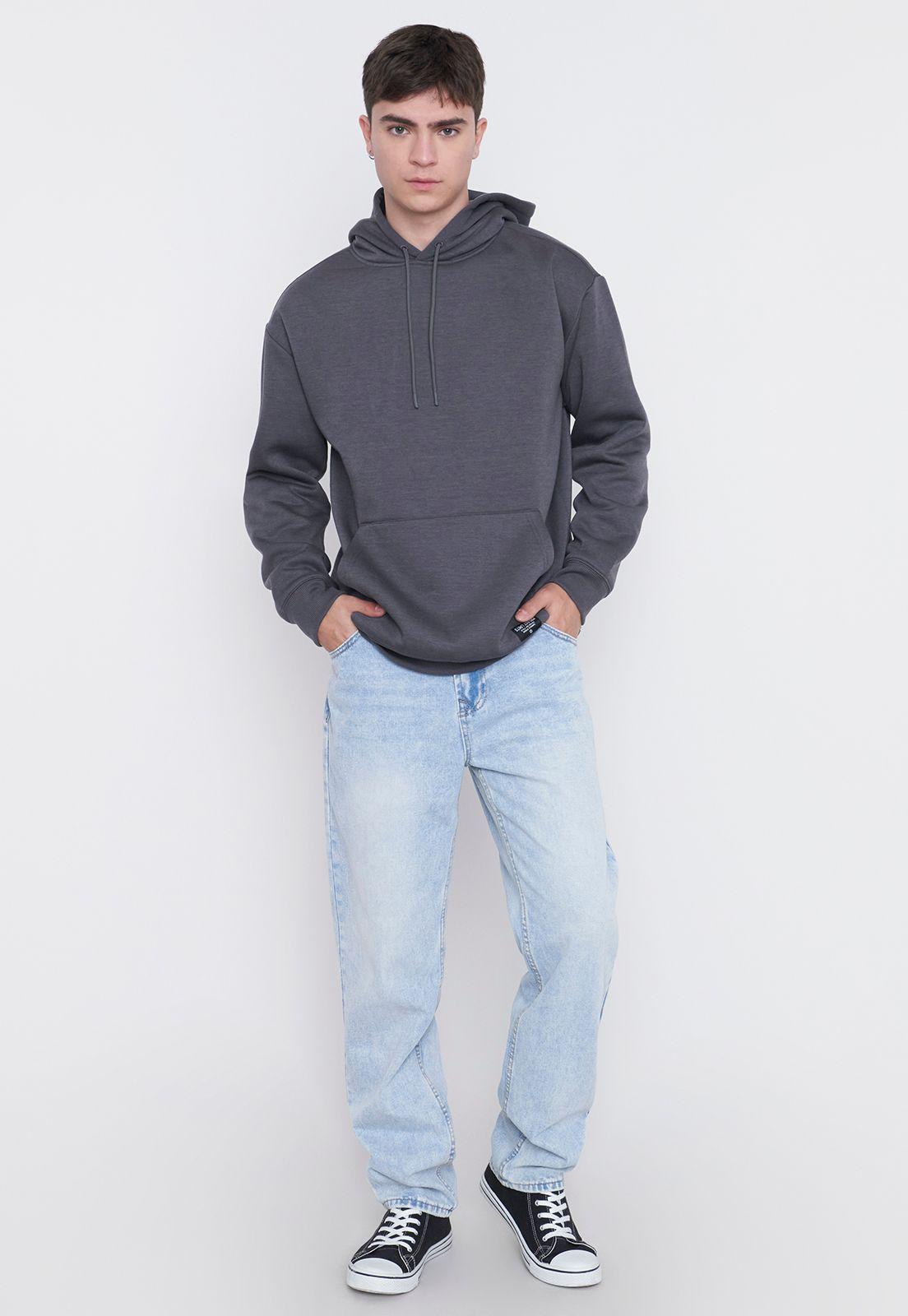 Polerón Hombre Canguro Liso Color Gris Oscuro Corona-3