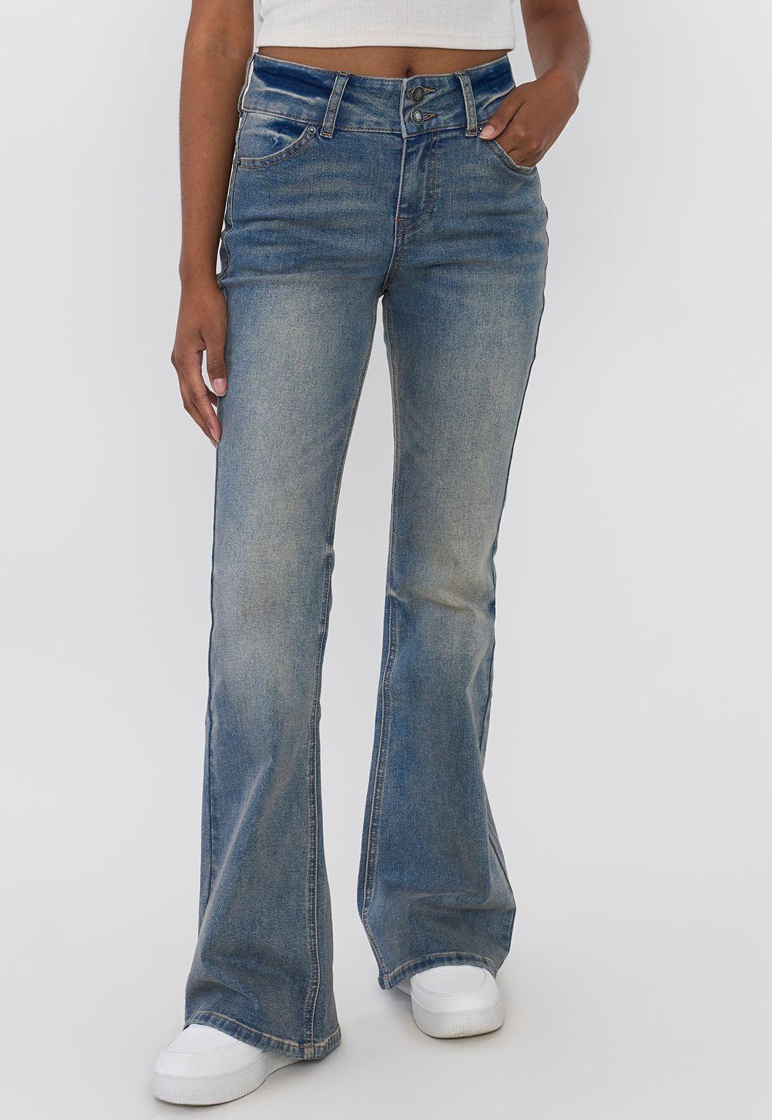 Jeans Mujer Flare Fit 2 Botones Azul Medio Corona-1