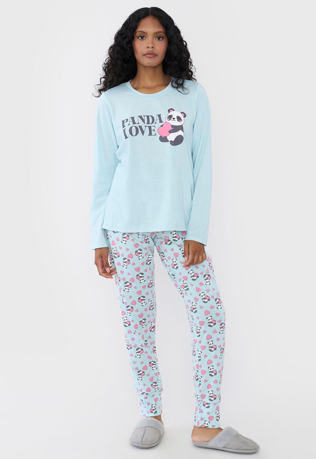 Pijama Mujer Largo Print Celeste Corona-0