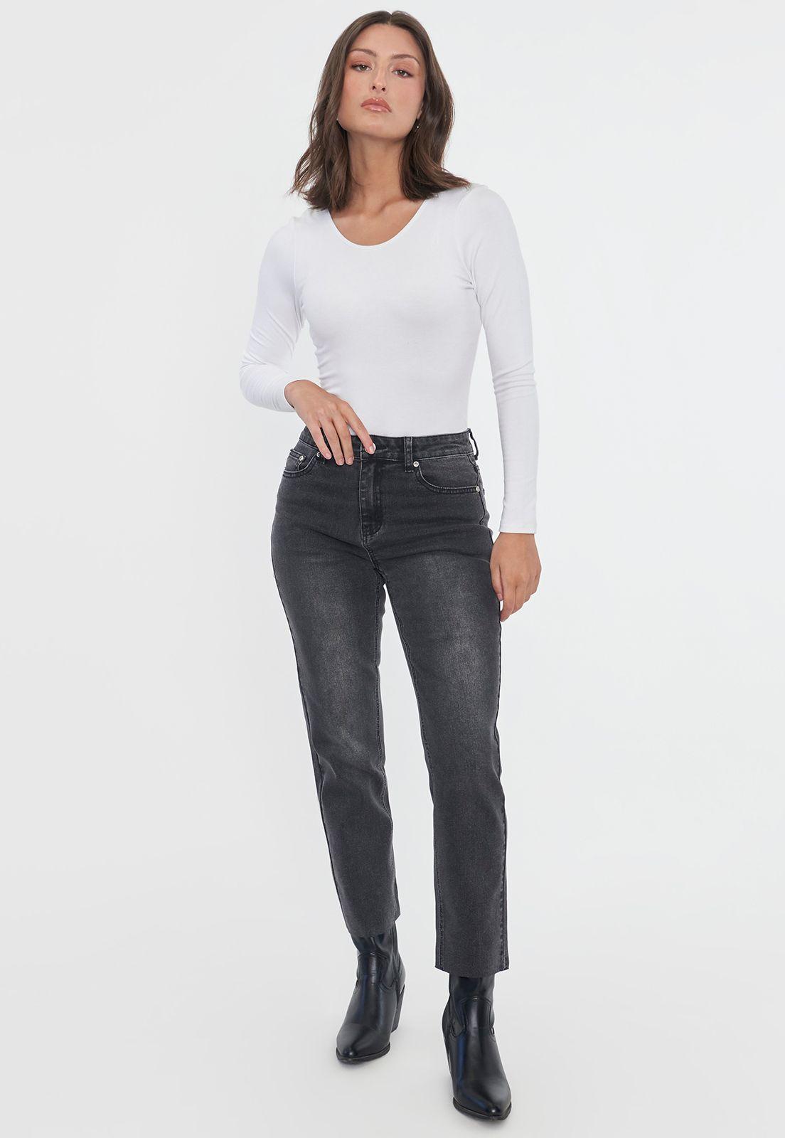 Jeans Mujer Straight Fit Elasticado Negro Corona-0