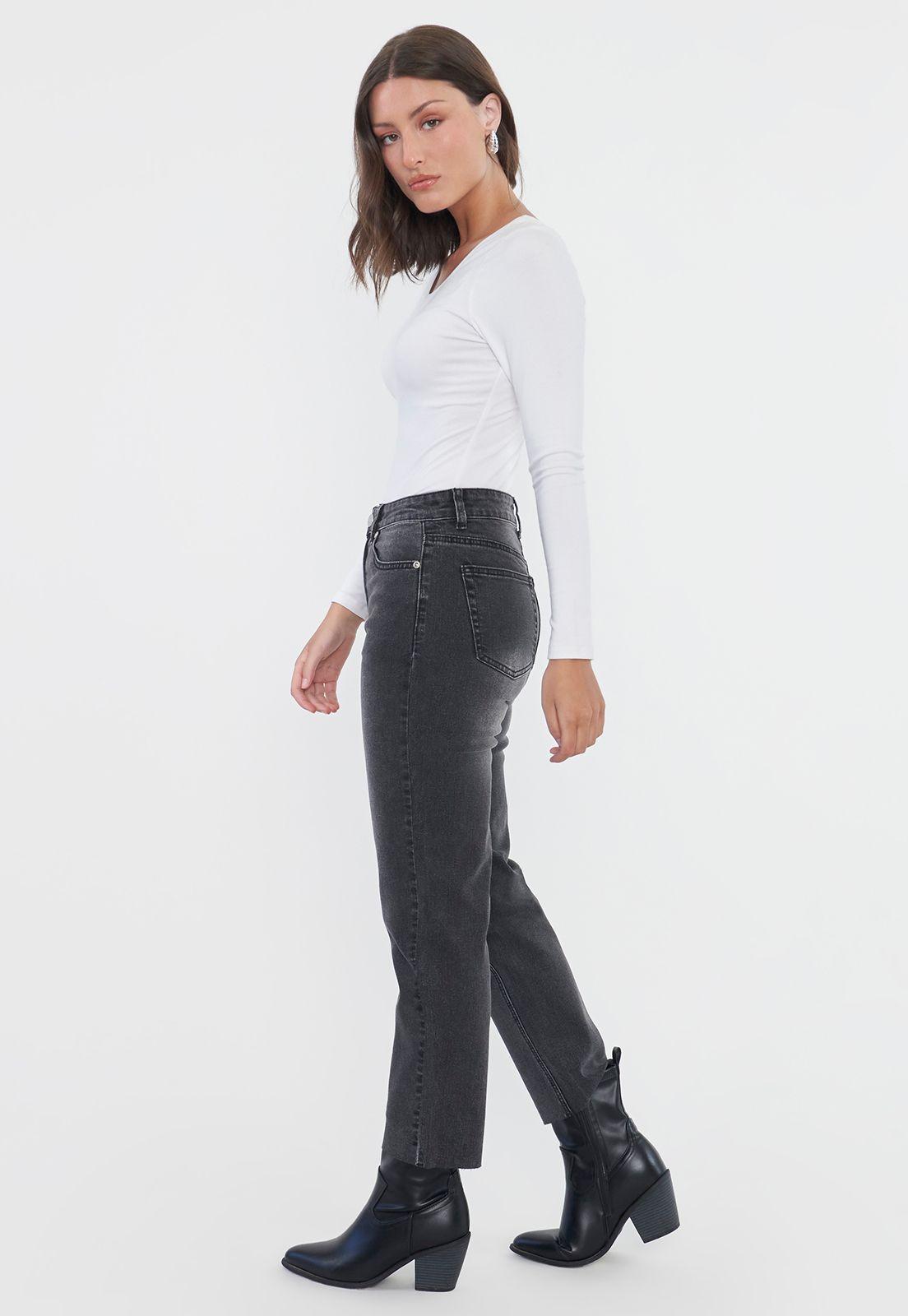 Jeans Mujer Straight Fit Elasticado Negro Corona-3