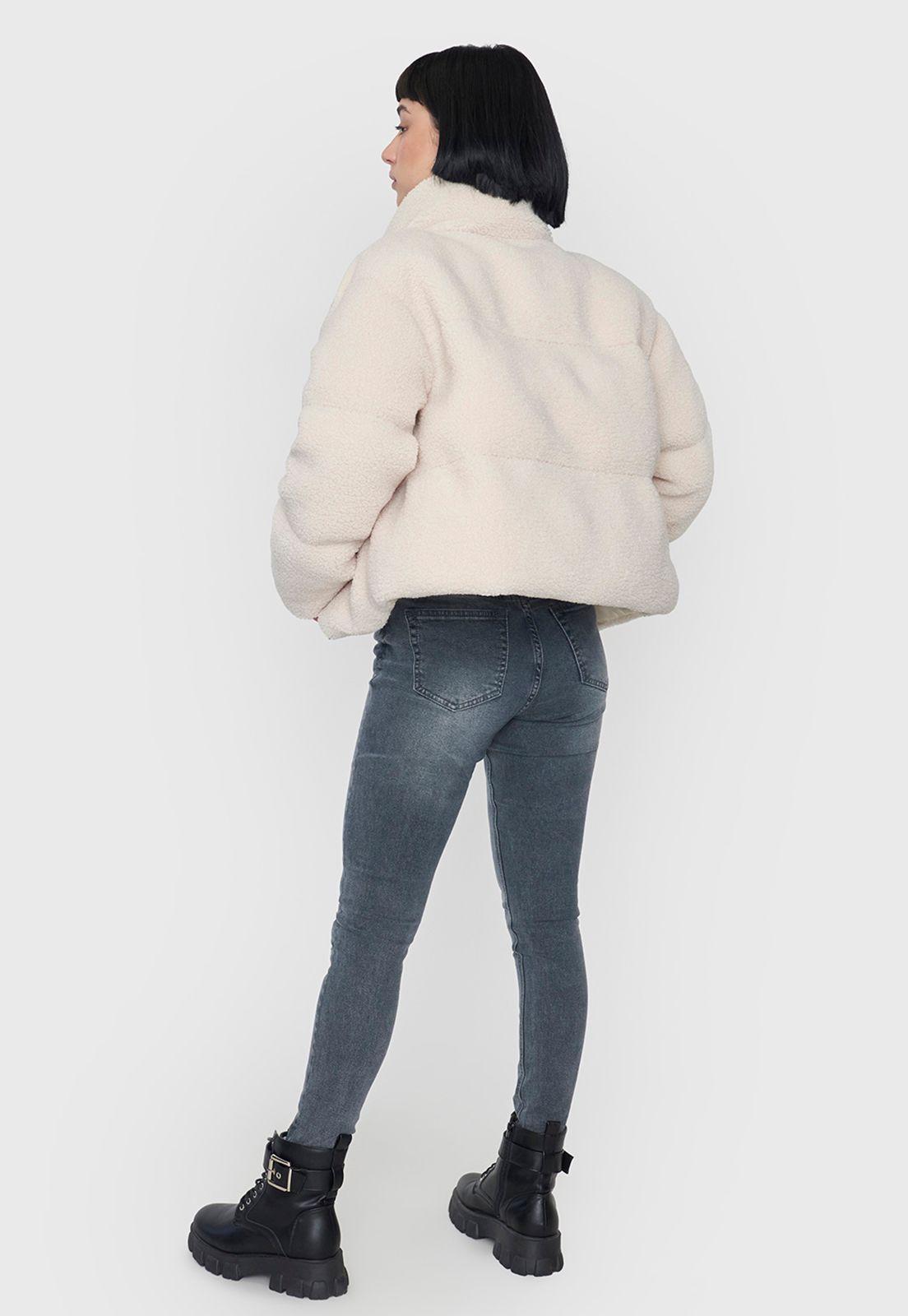 Chaqueta Mujer Teddy Ecru Cuello Alto Corona-2