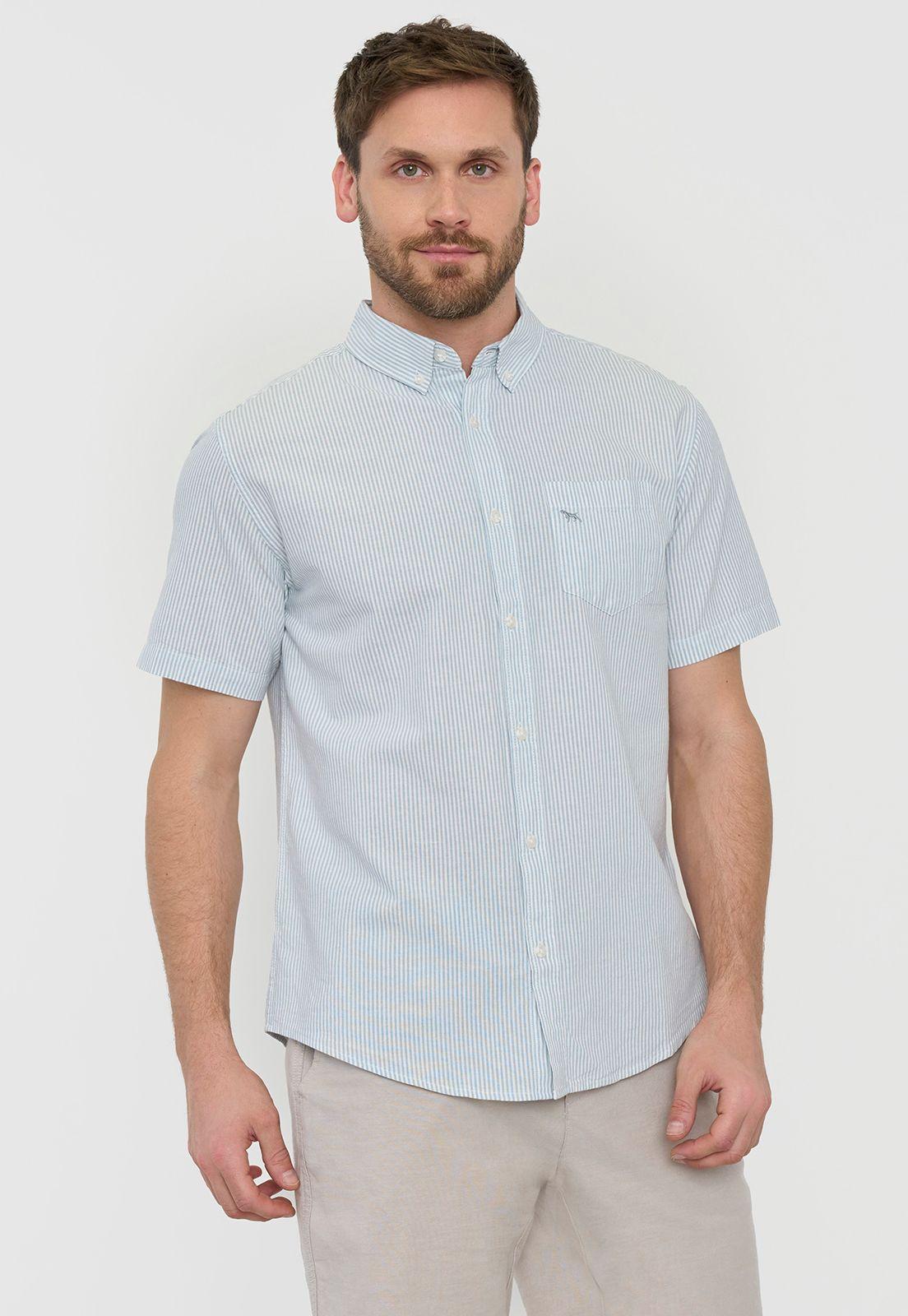 Camisa Hombre Líneas Manga Corta Celeste Corona-0