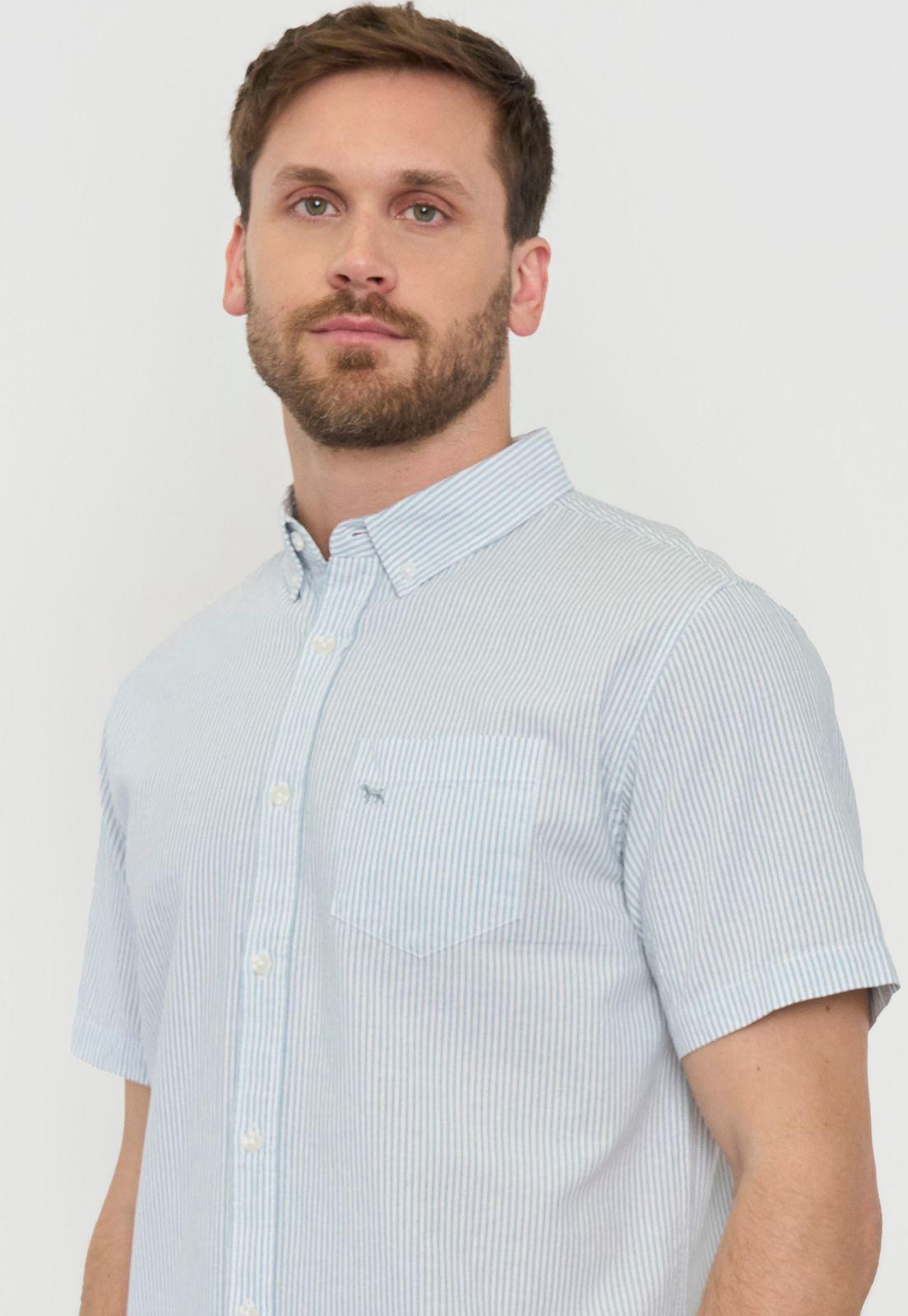 Camisa Hombre Líneas Manga Corta Celeste Corona-2