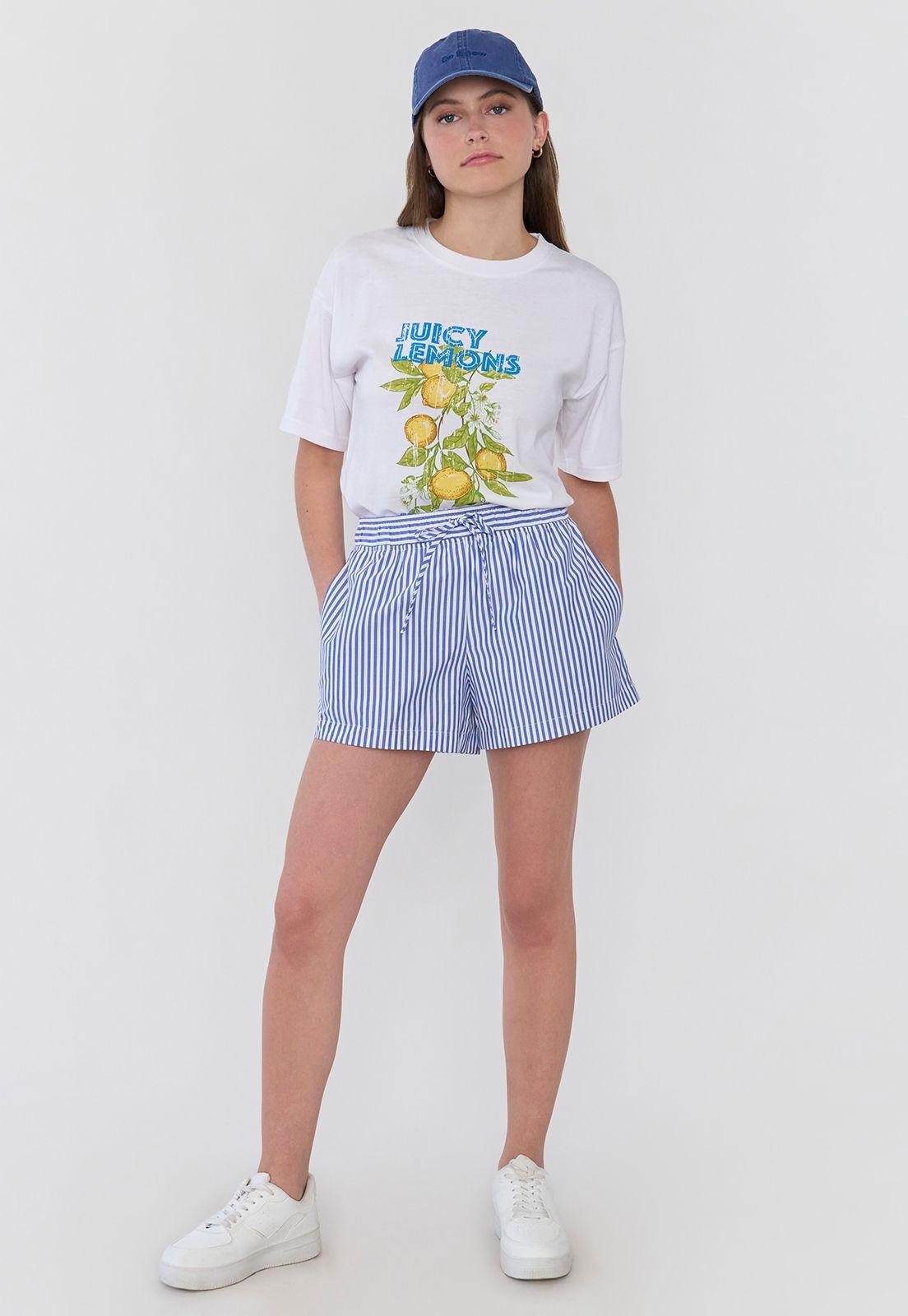 Short Mujer Cintura Elasticada Pijamero Líneas Azul Corona-0