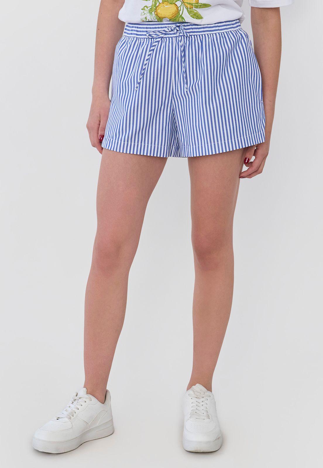 Short Mujer Cintura Elasticada Pijamero Líneas Azul Corona-1