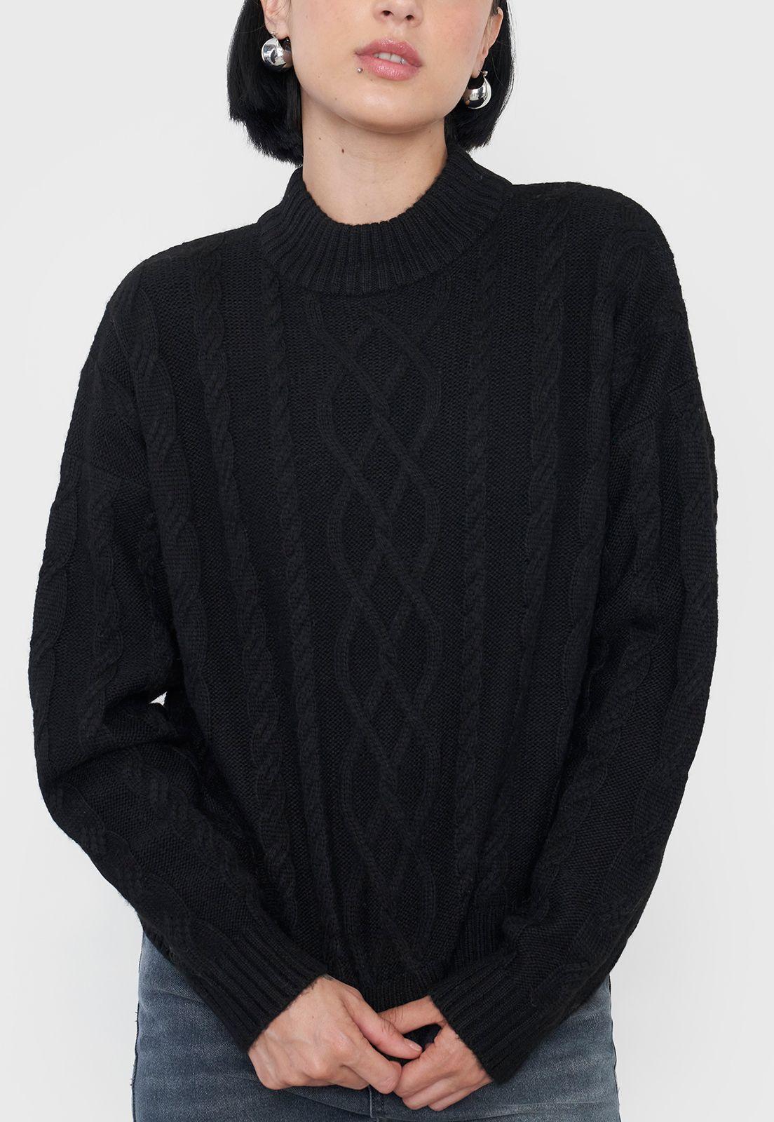 Sweater Mujer Cuello Moc Trenza Negro Corona-2