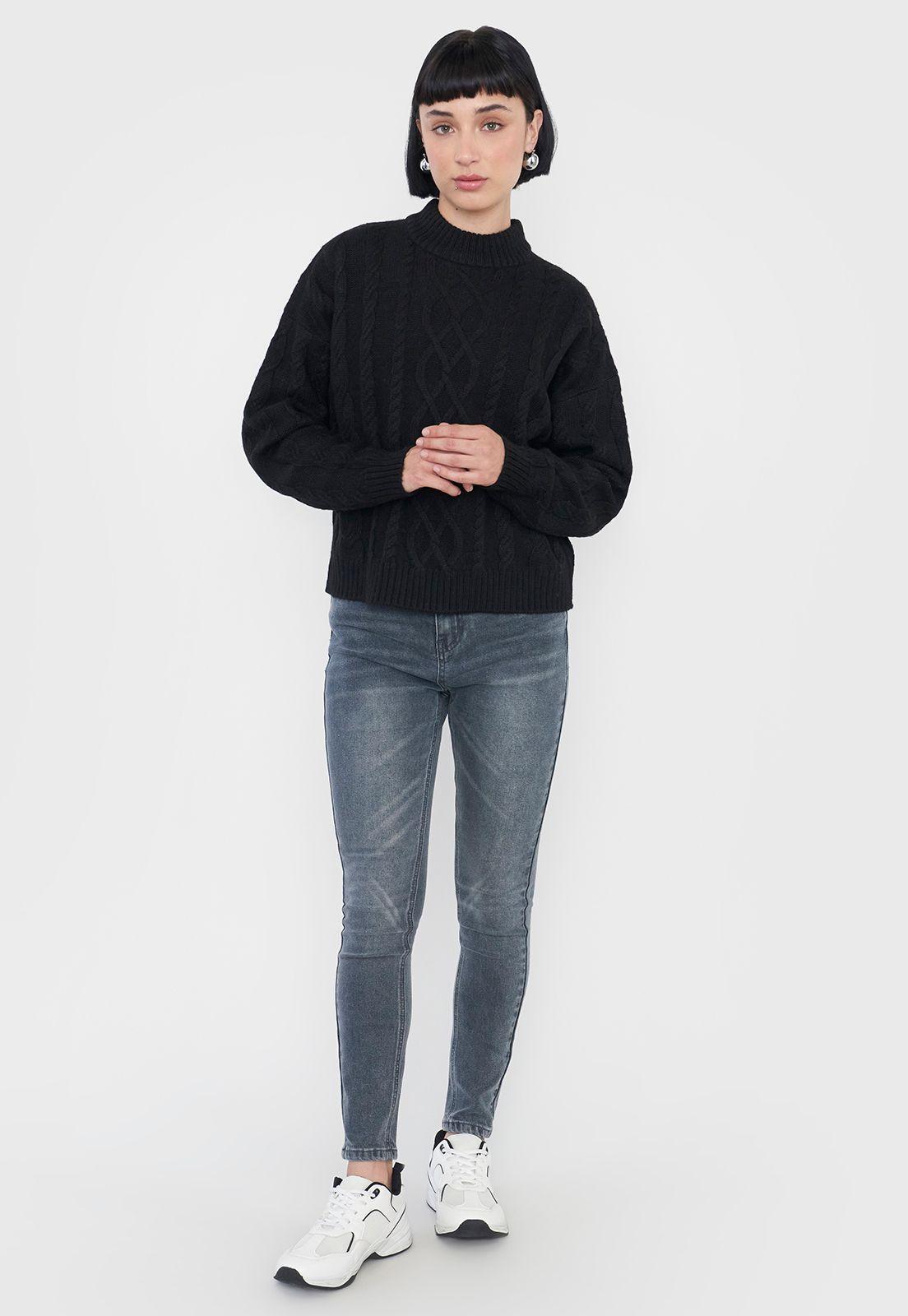 Sweater Mujer Cuello Moc Trenza Negro Corona-3