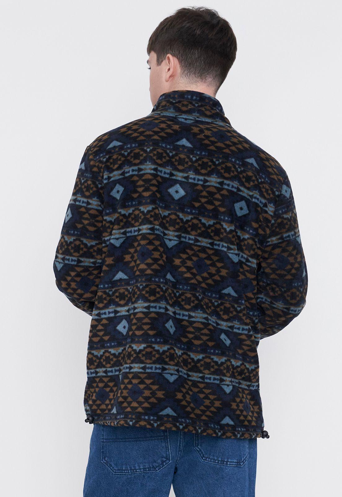 Polerón Polar Hombre Print Half Zipper Azul Étnico Corona-1