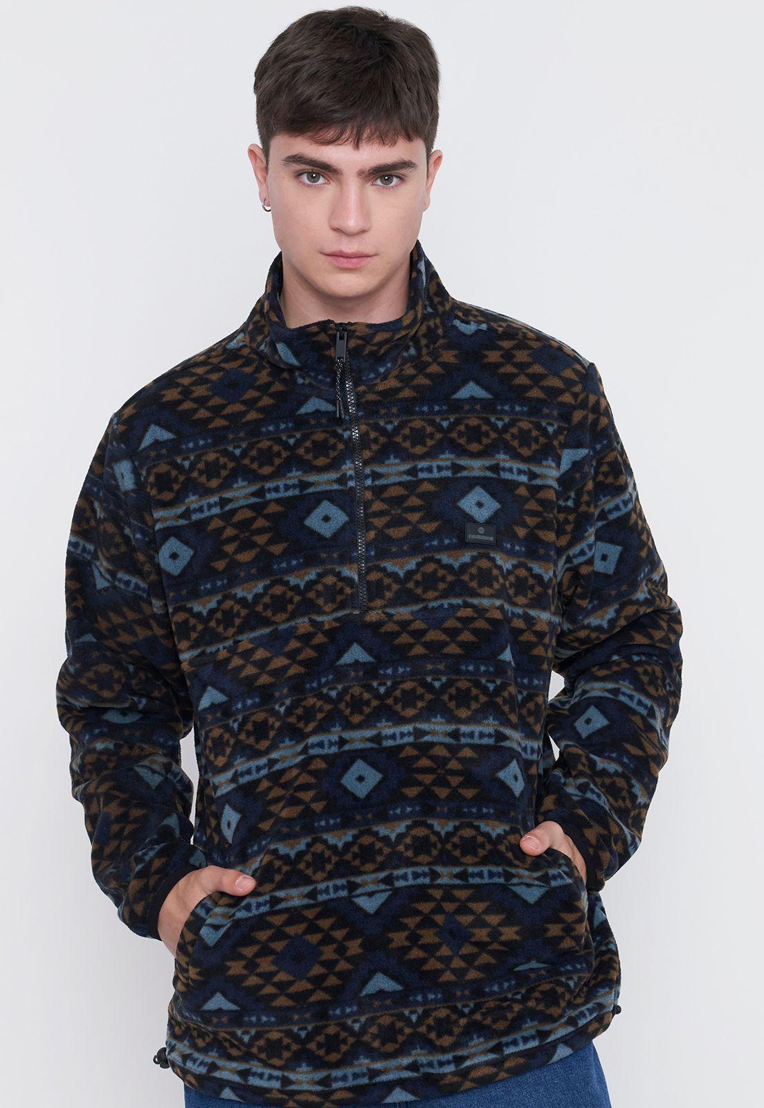 Polerón Polar Hombre Print Half Zipper Azul Étnico Corona-2
