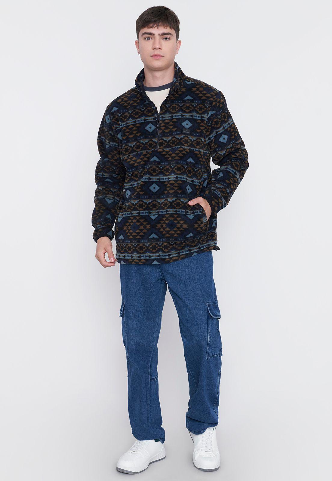 Polerón Polar Hombre Print Half Zipper Azul Étnico Corona-3