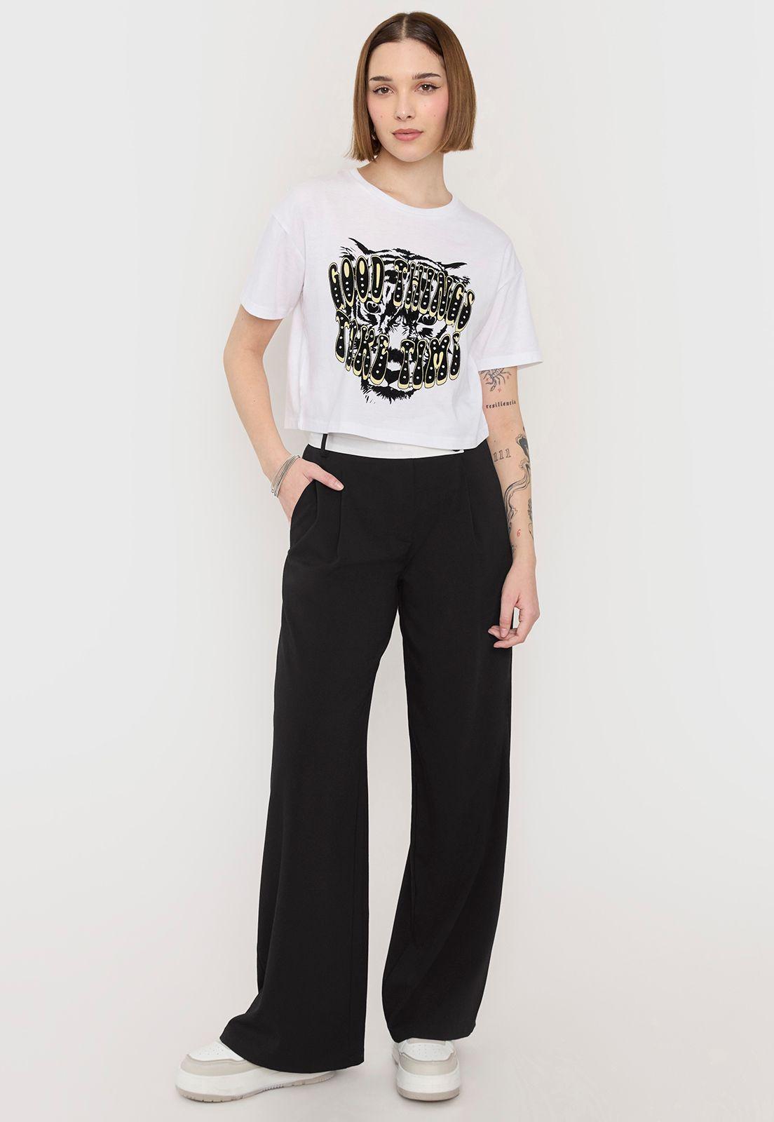 Polera Mujer Fun Manga Corta Crop Blanco Animal Corona-3