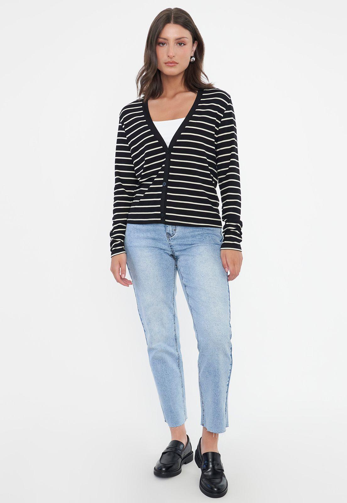 Sweater Mujer Cárdigan Líneas Blancas Corona-3