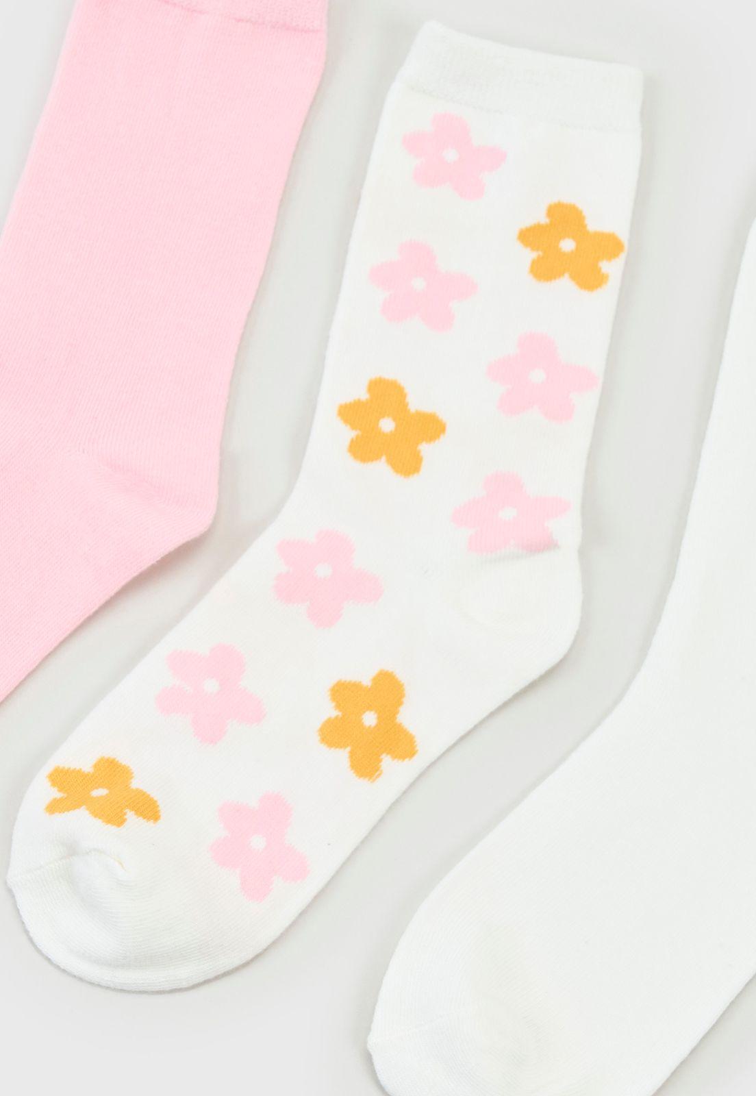 Calcetines Mujer Tripack Largos Blanco/Rosado Corona-3