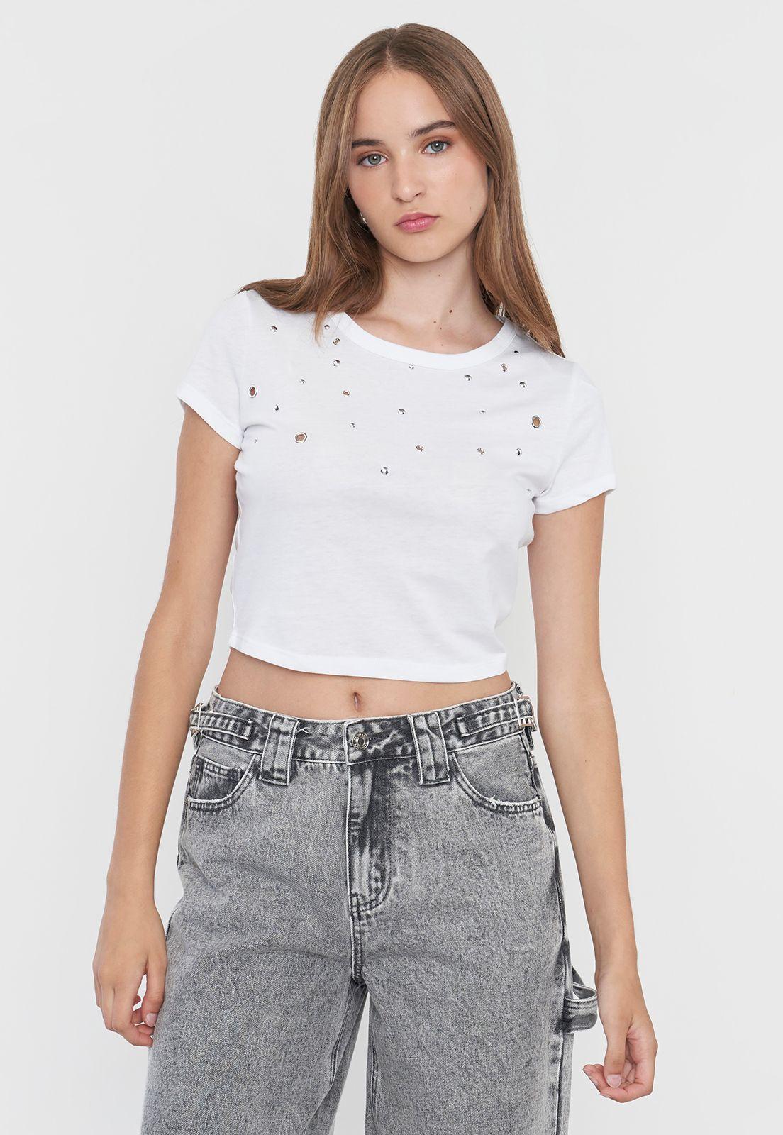 Polera Mujer Tachas Blanco Corona-0