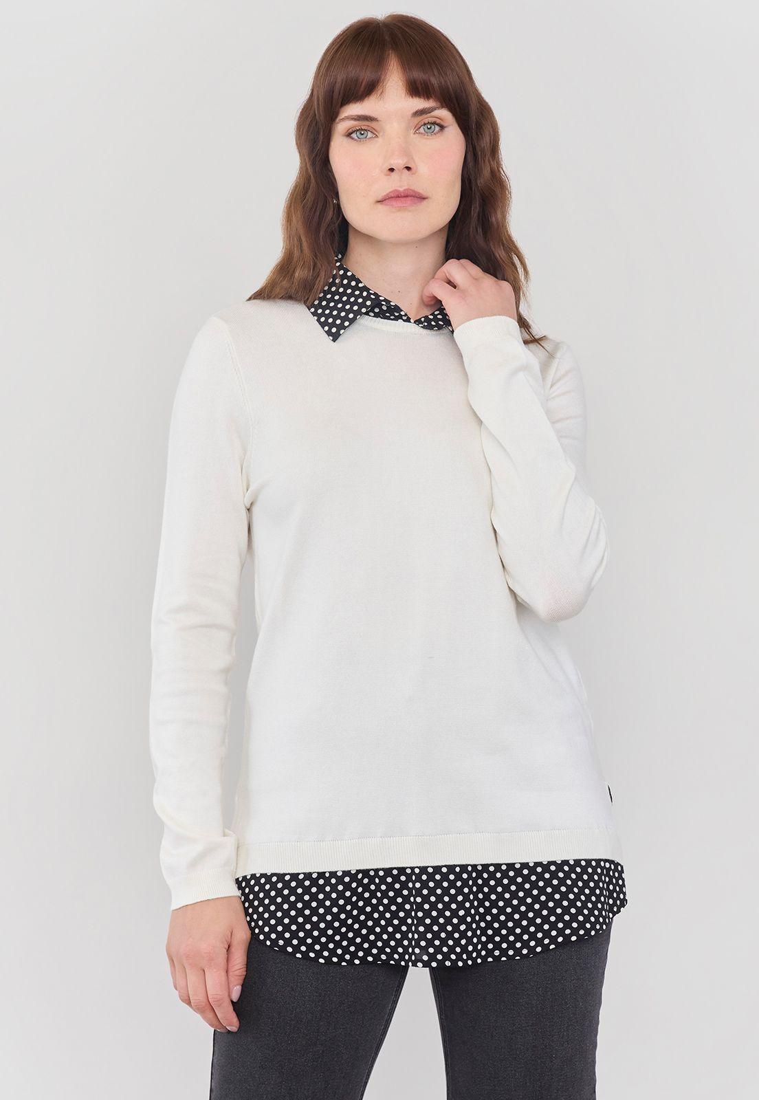 Sweater Mujer Blusa Falsa Blanco Corona-0