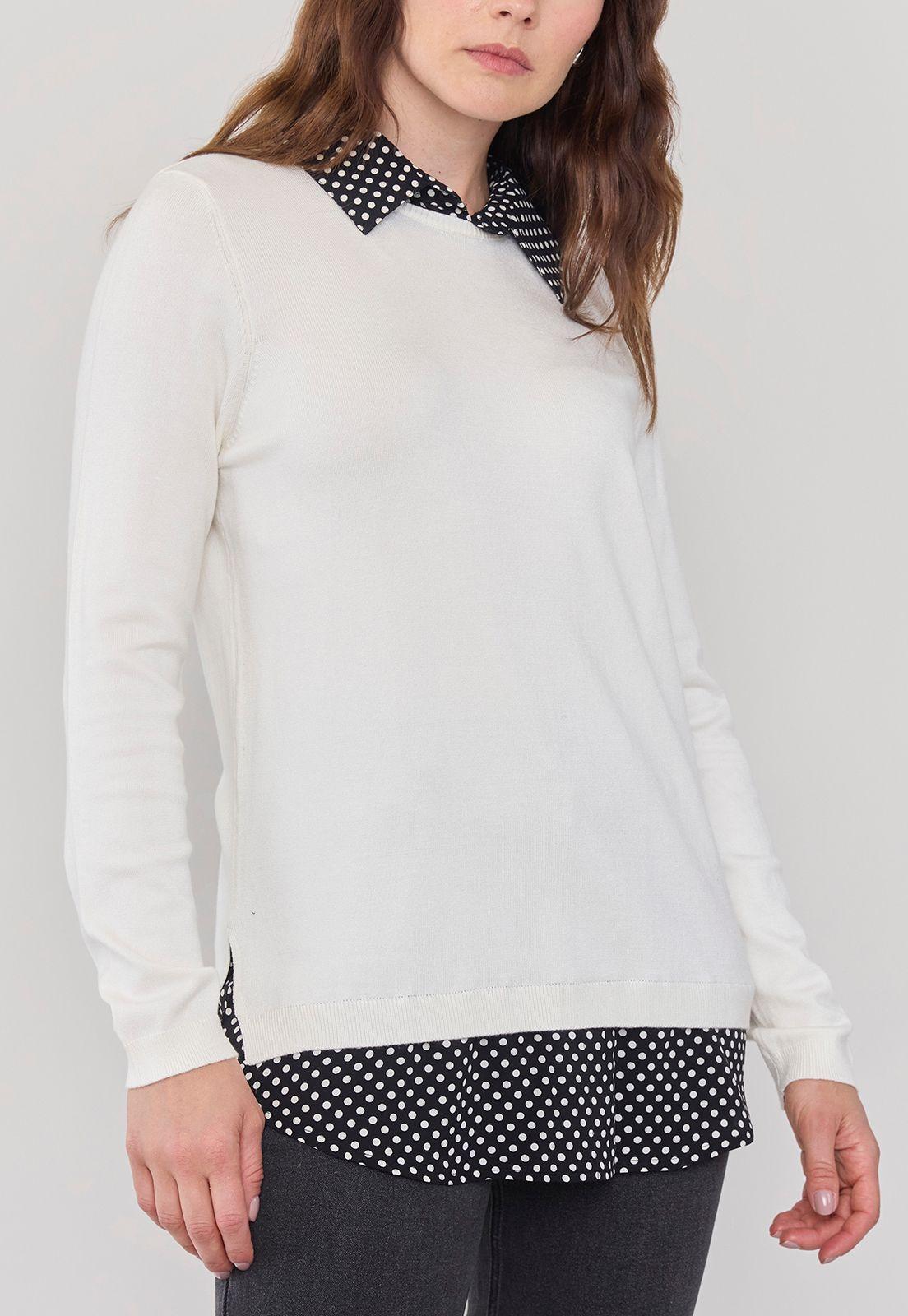 Sweater Mujer Blusa Falsa Blanco Corona-2