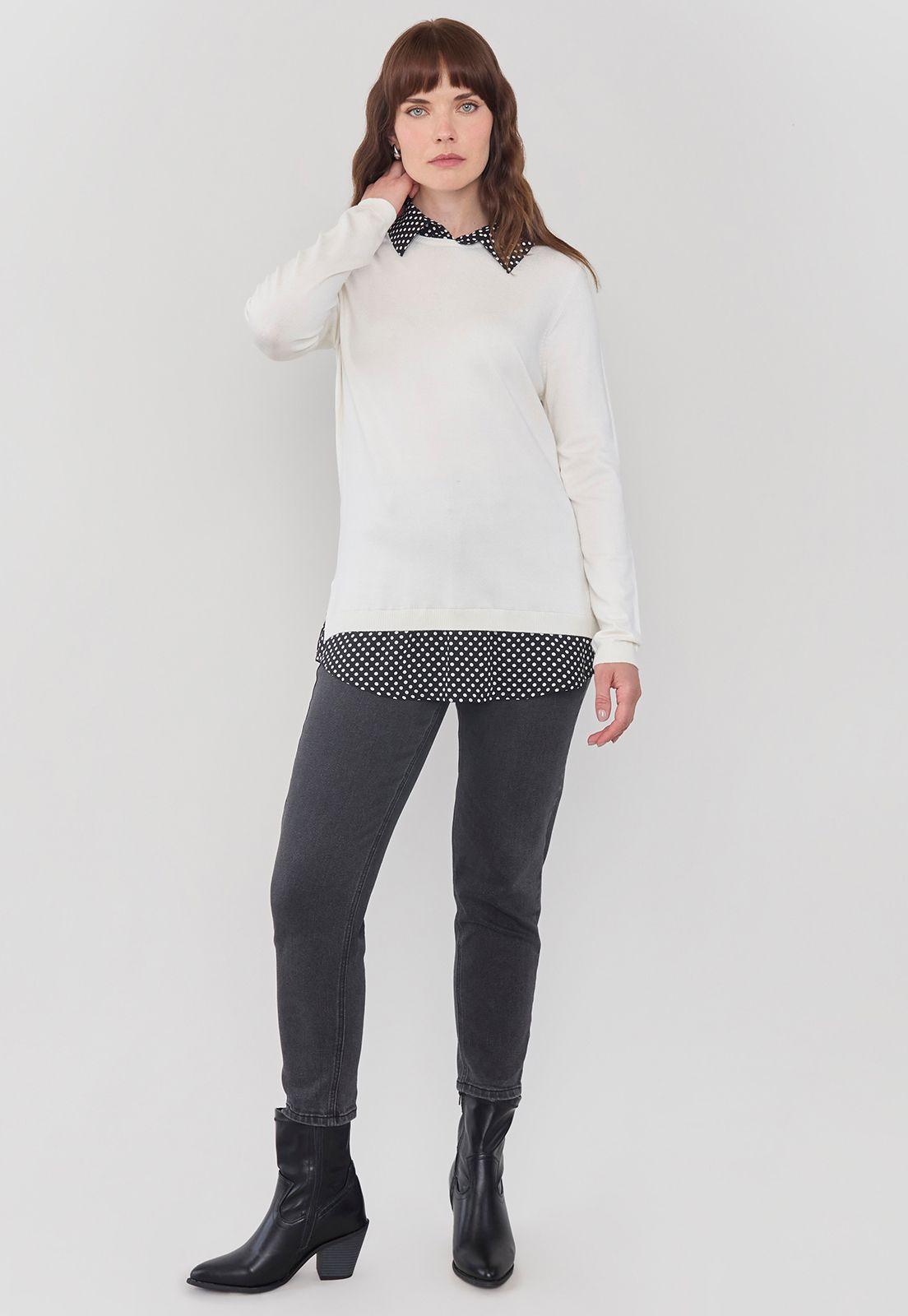 Sweater Mujer Blusa Falsa Blanco Corona-3