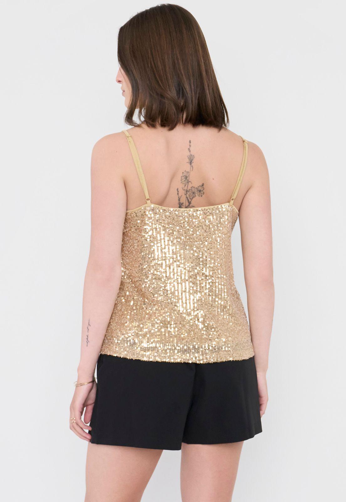 Polera Mujer Lentejuelas Tiritas Night Dorado Corona-2