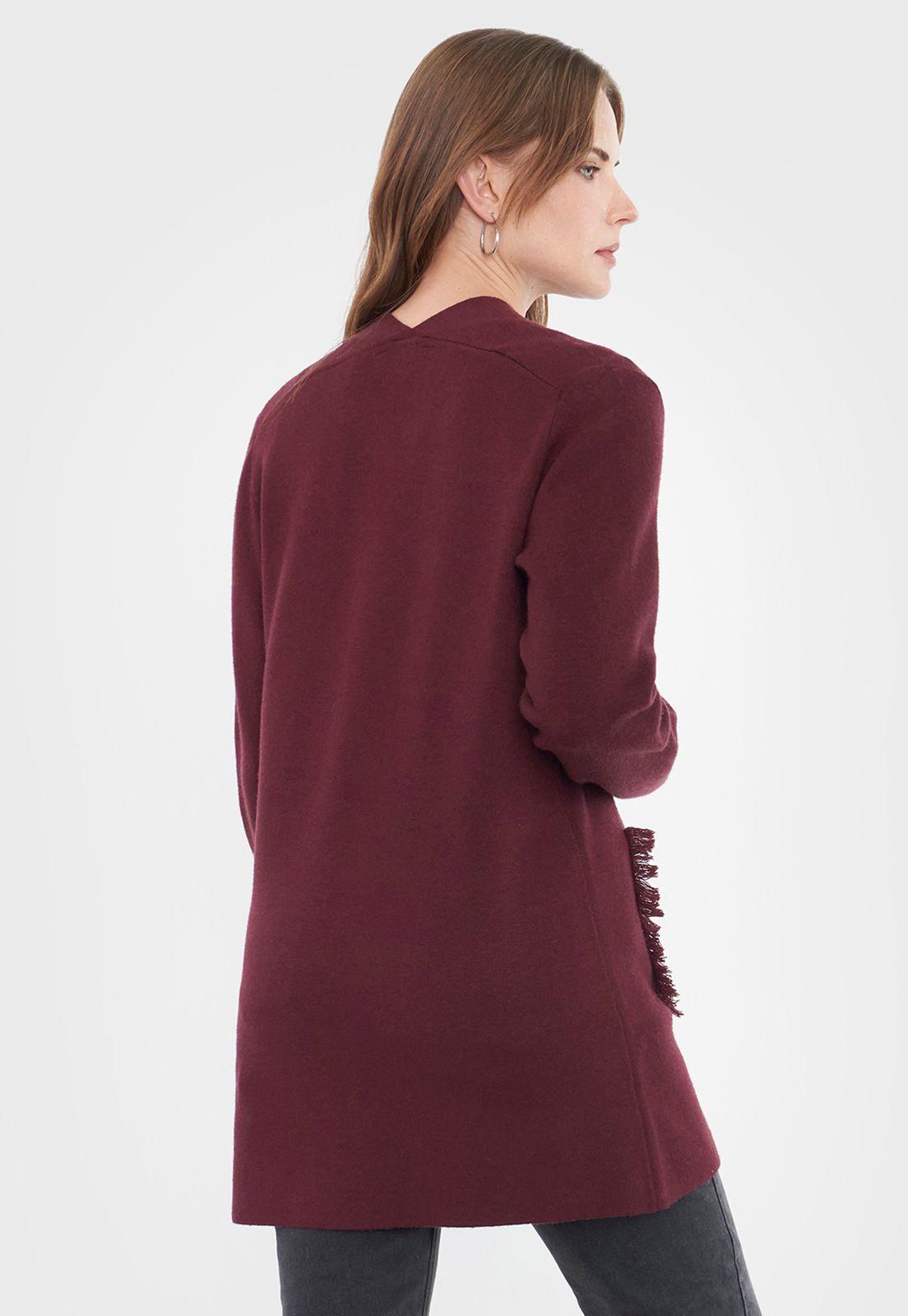 Sweater Mujer Cárdigan Flecos Burdeo Corona-1
