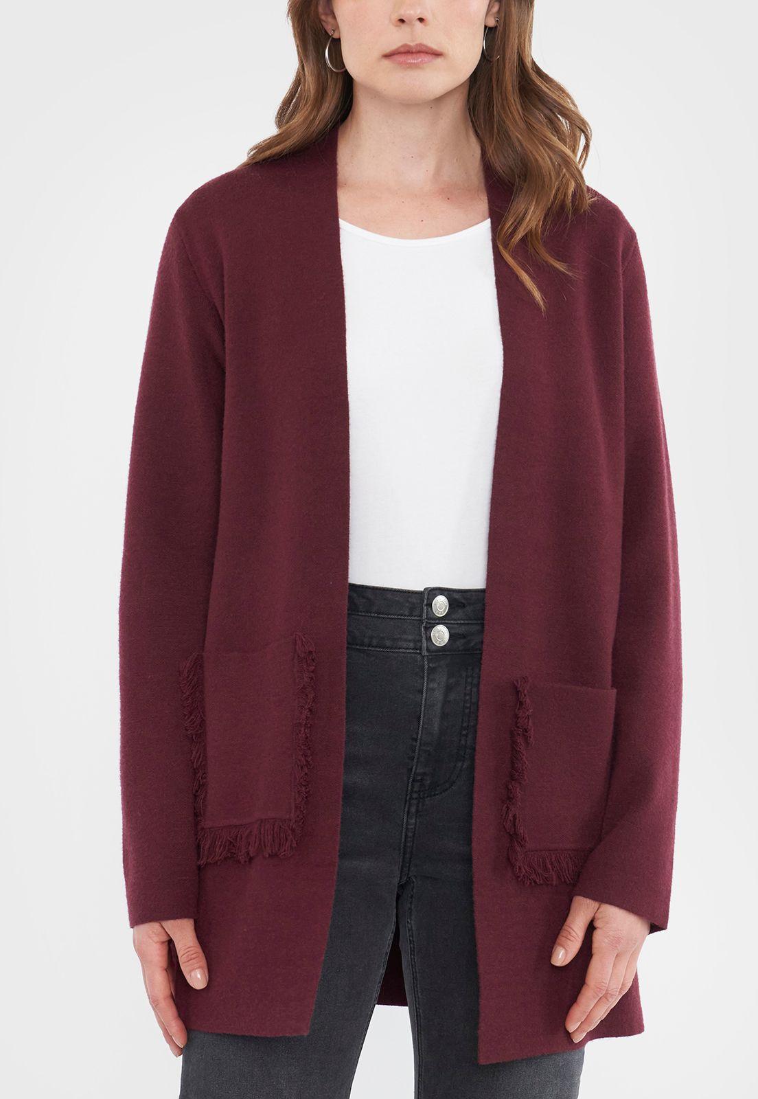 Sweater Mujer Cárdigan Flecos Burdeo Corona-2