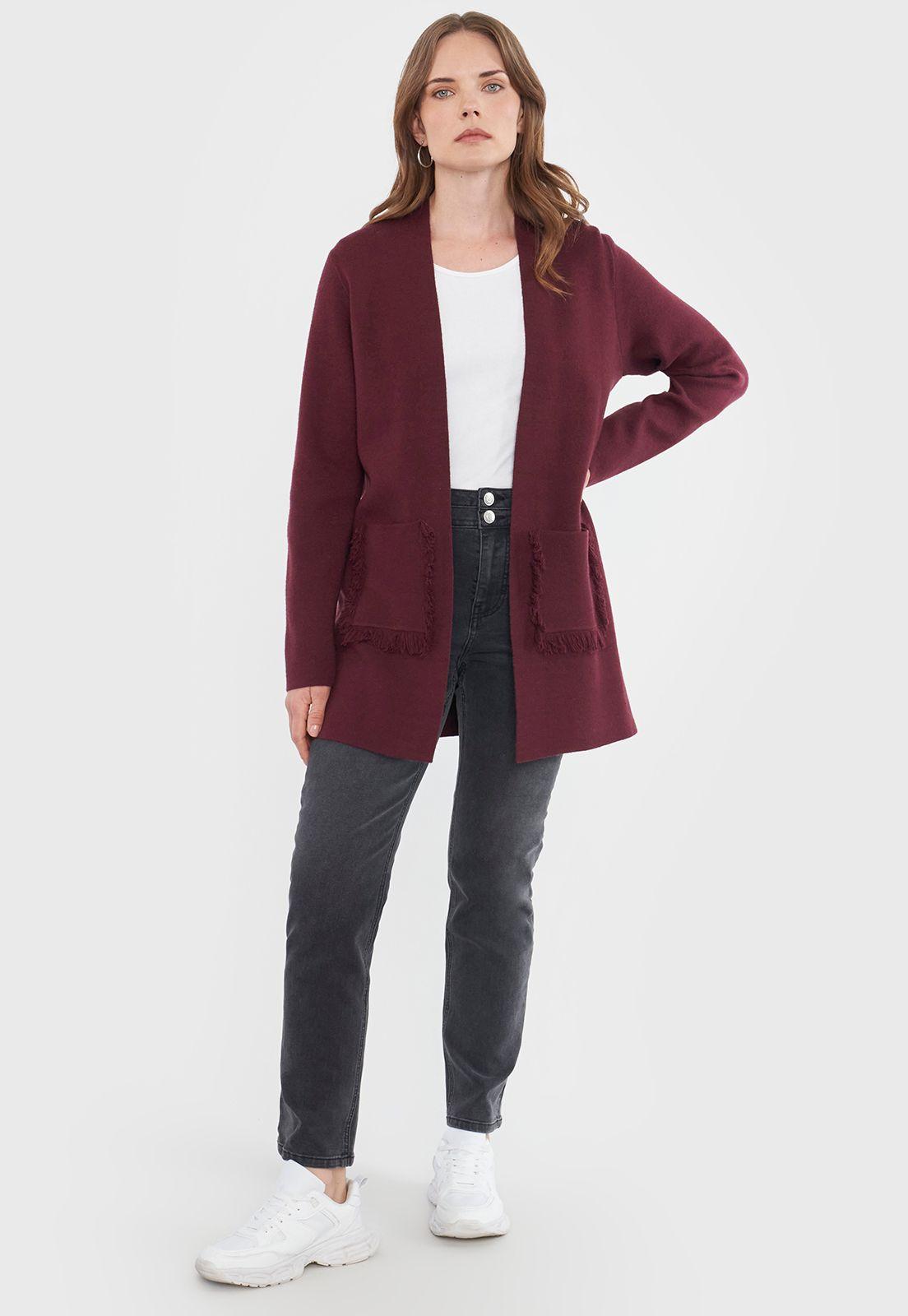 Sweater Mujer Cárdigan Flecos Burdeo Corona-3