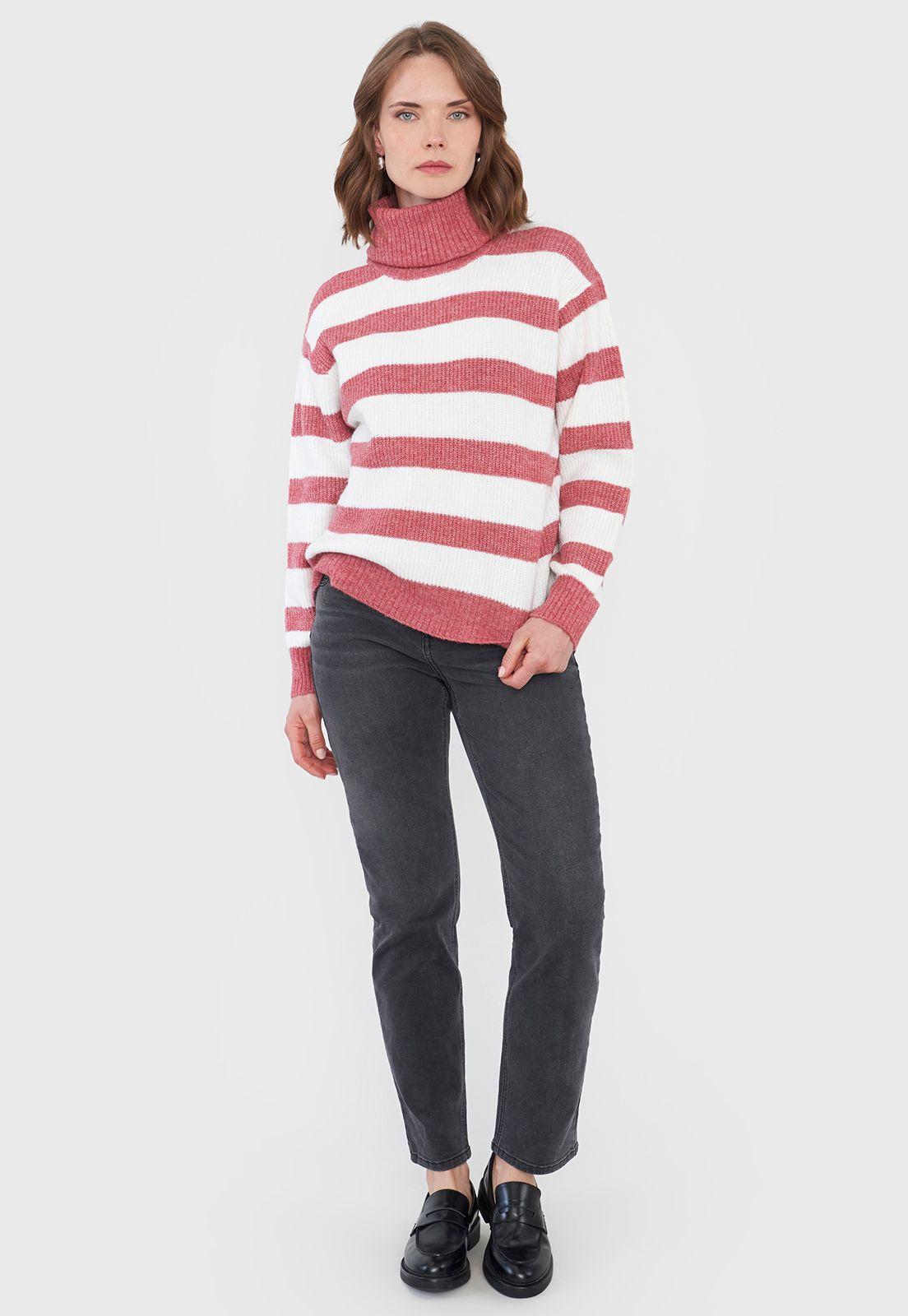 Sweater Negro Mujer Líneas Palo Rosa Básico Corona-3