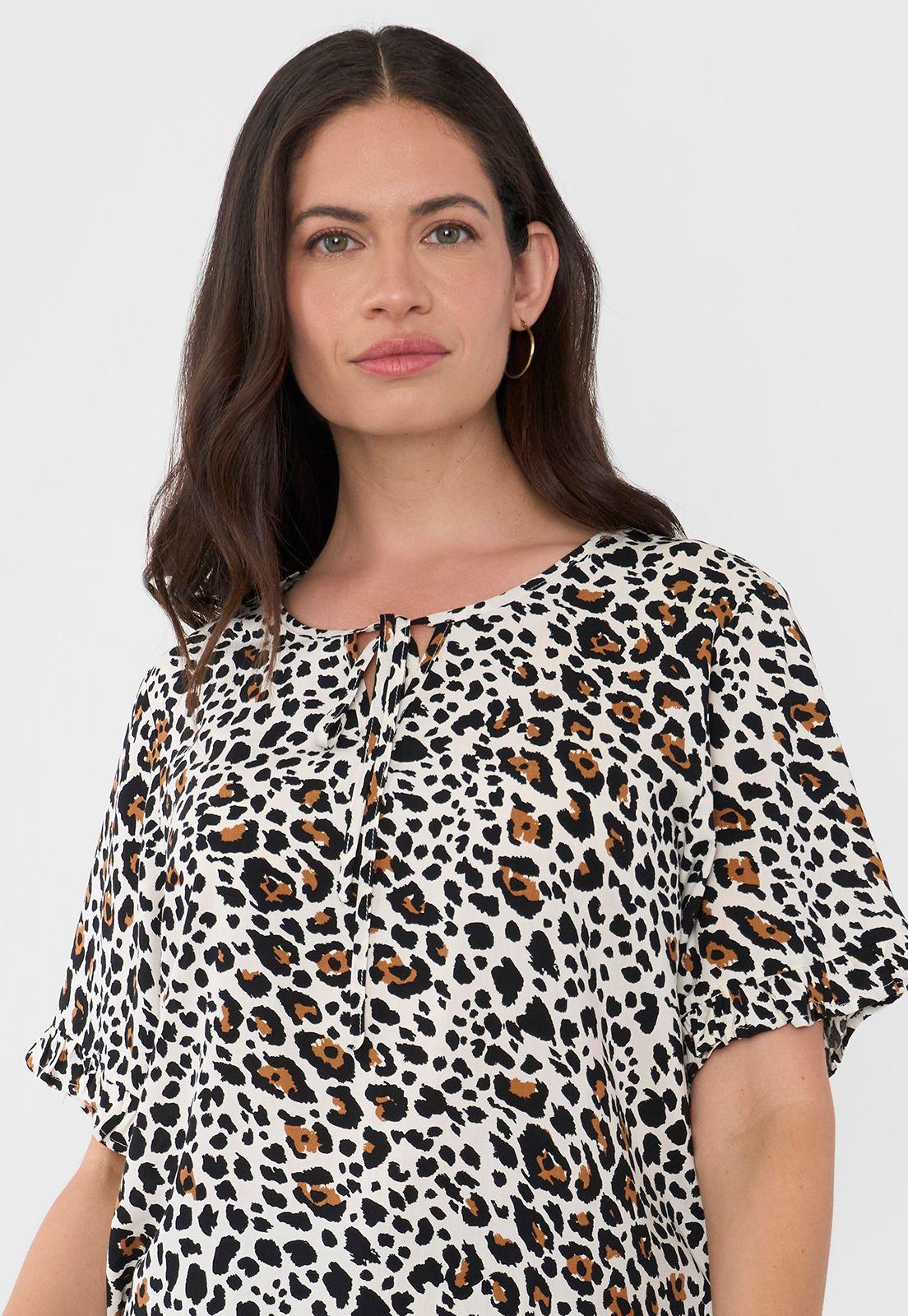 Blusa Mujer Manga Corta Detalle Animal Print Beige Corona-2