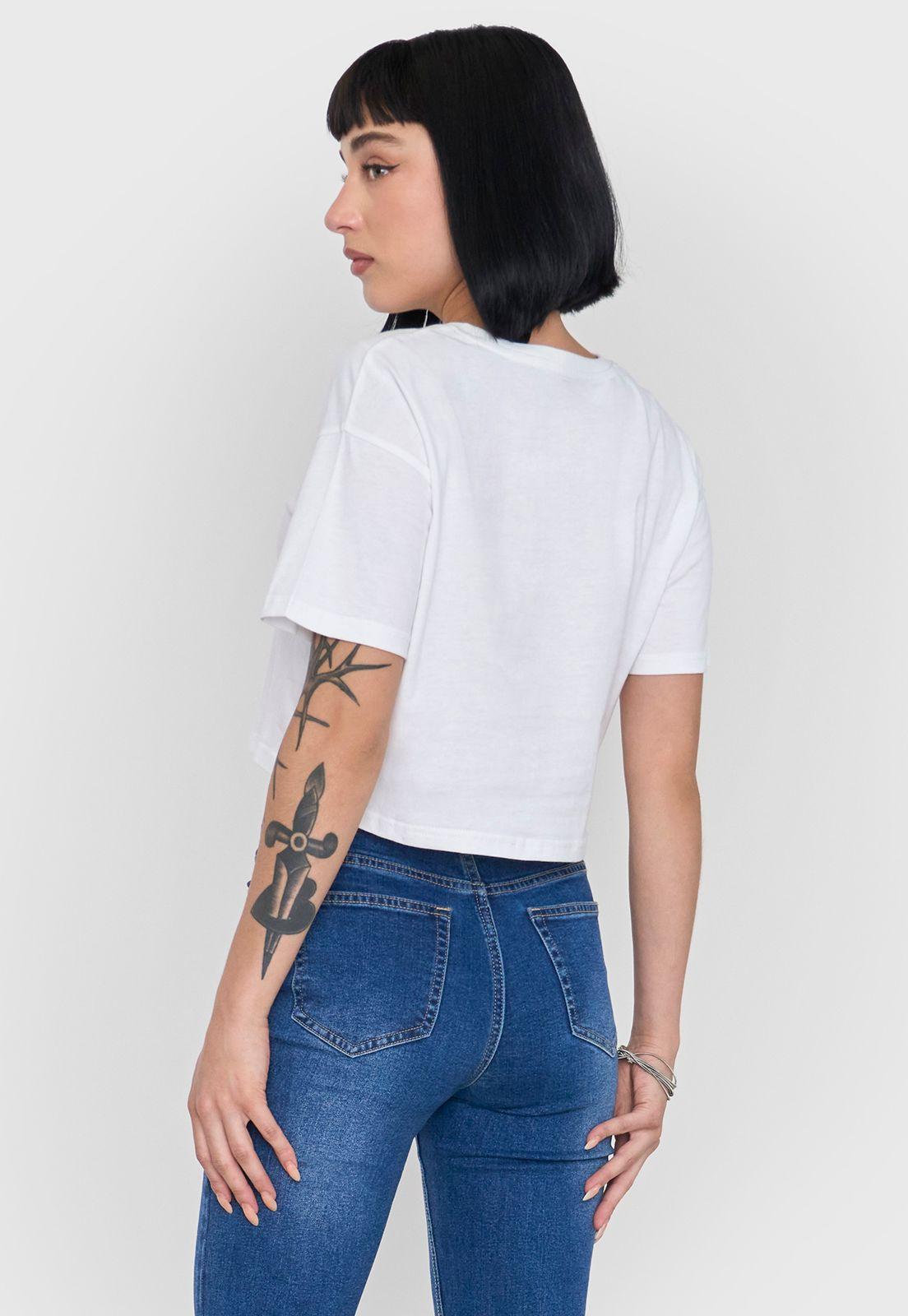 Polera Mujer Crop Blanco Fun Manga Corta Corona-1