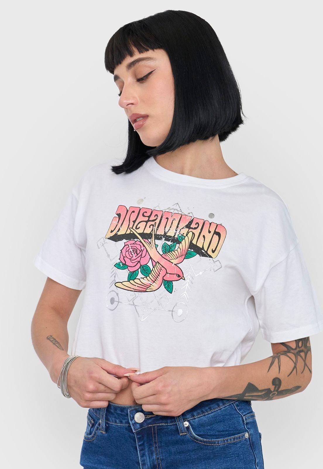 Polera Mujer Crop Blanco Fun Manga Corta Corona-2