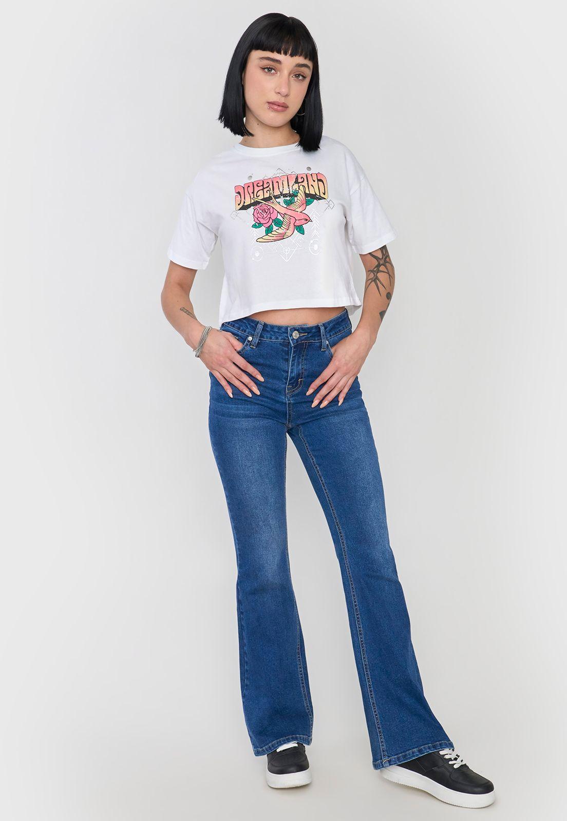Polera Mujer Crop Blanco Fun Manga Corta Corona-3