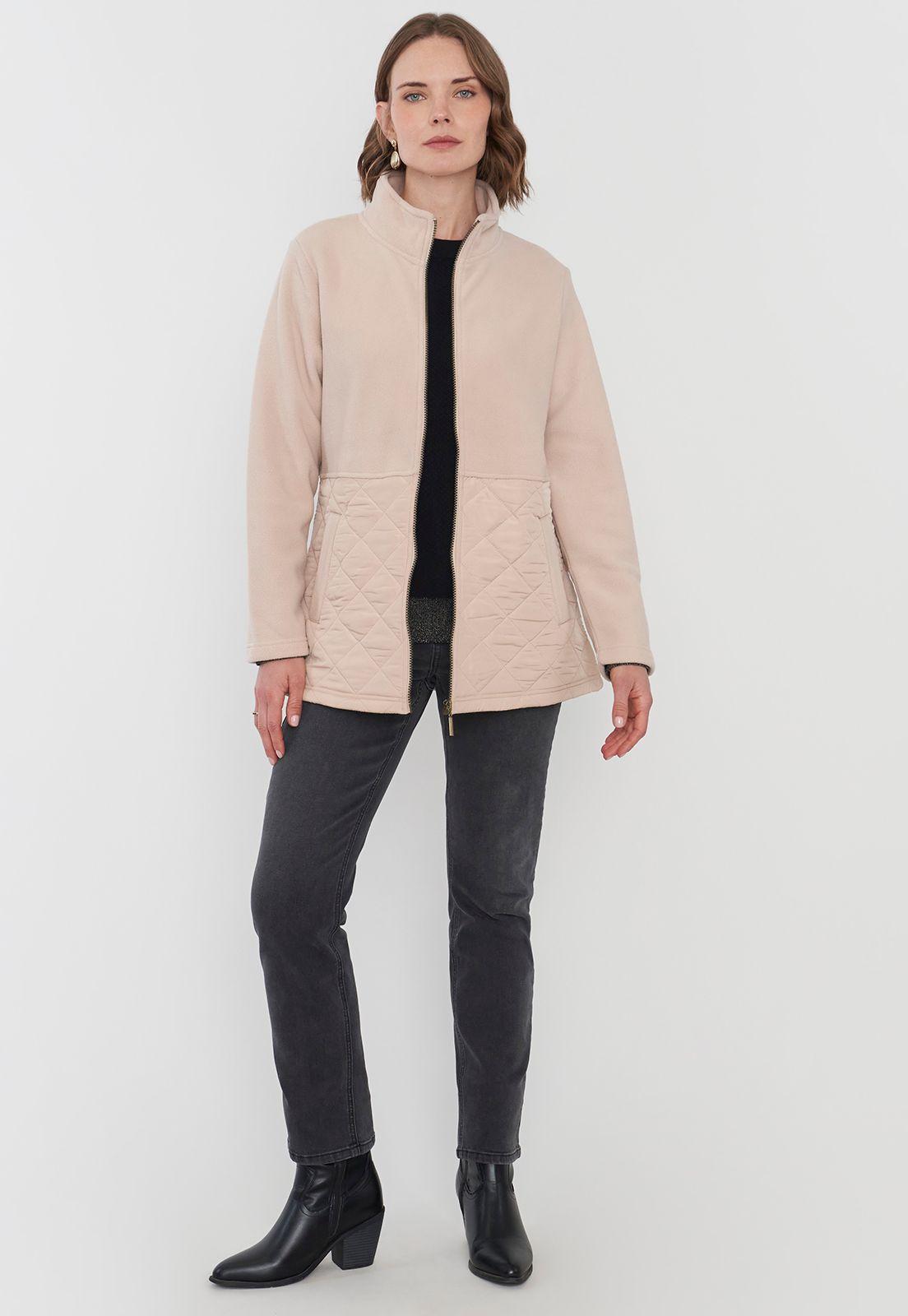 Chaqueta Muler Polar Aplicación Quilt Beige Corona-3