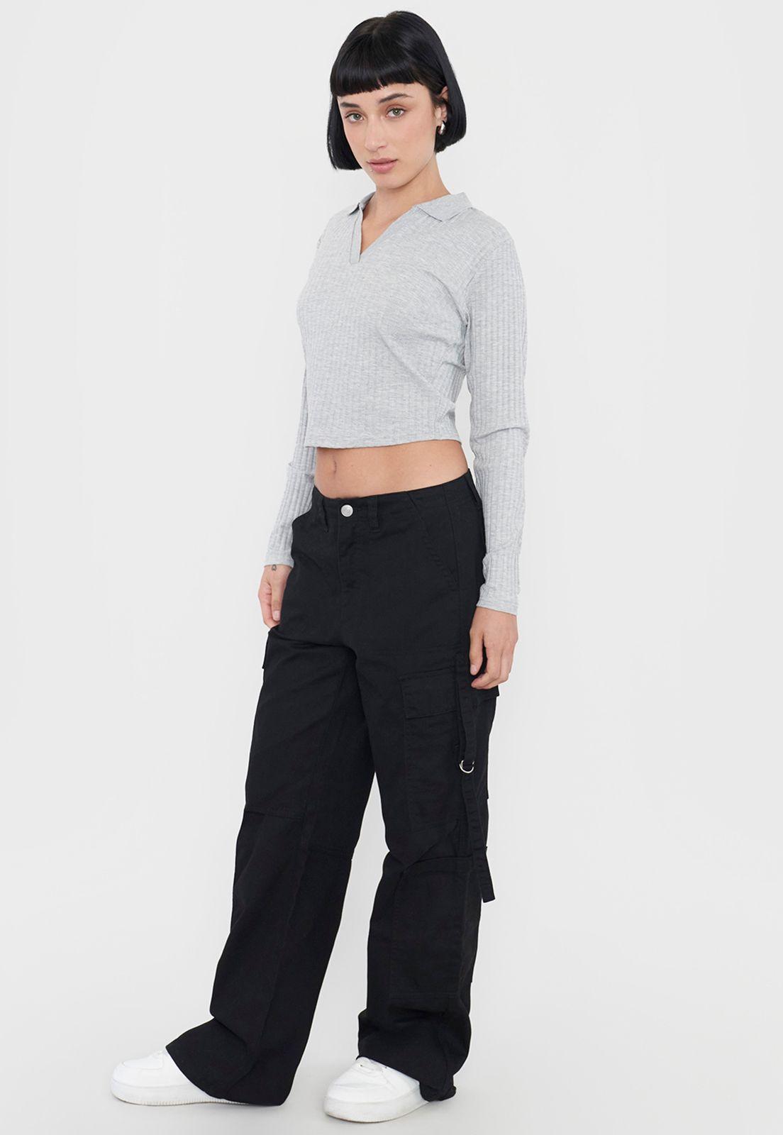 Pantalón Mujer Negro Doble Cargo Corona-3