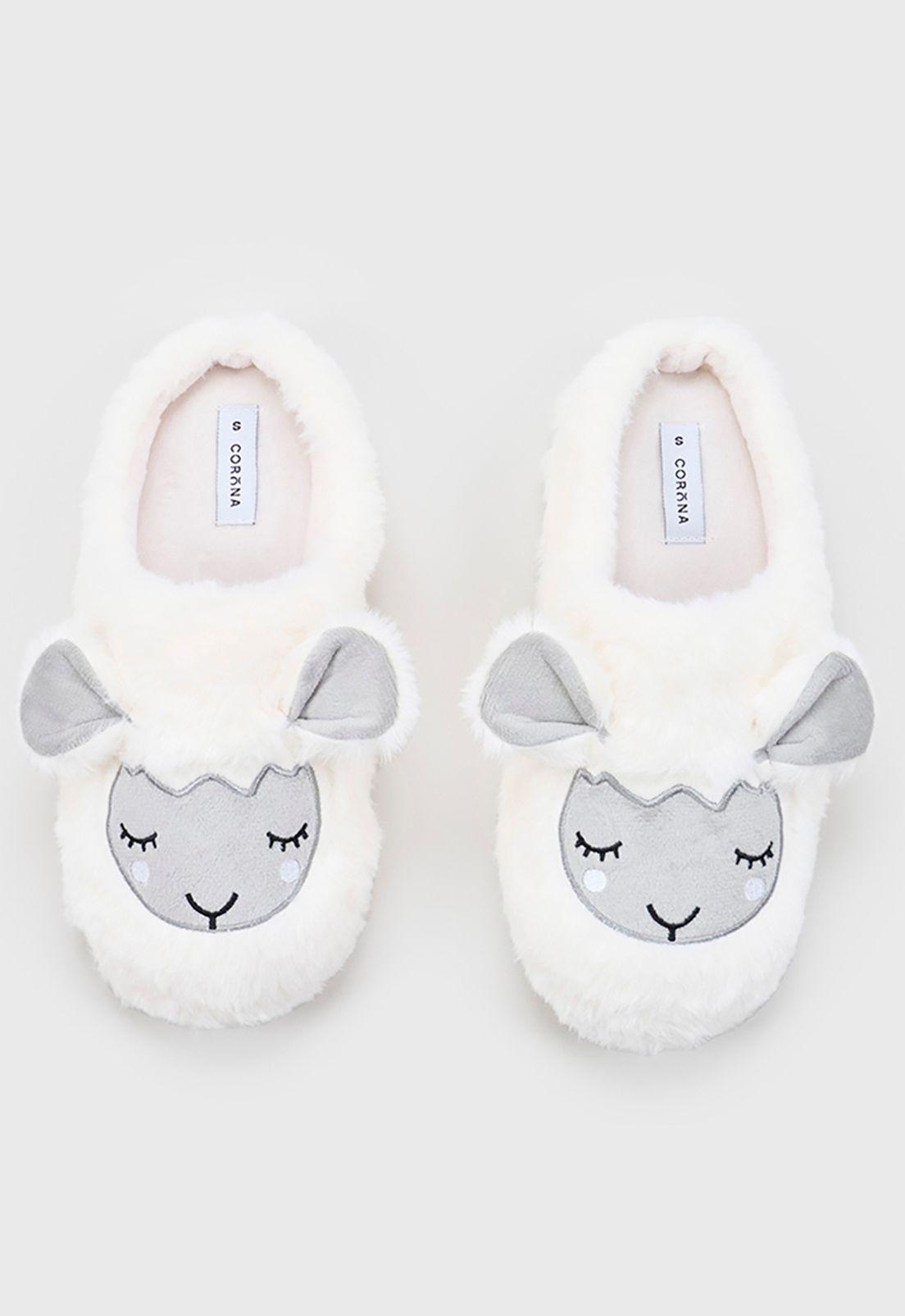 Pantuflas Mujer Oveja Blanco Corona-2