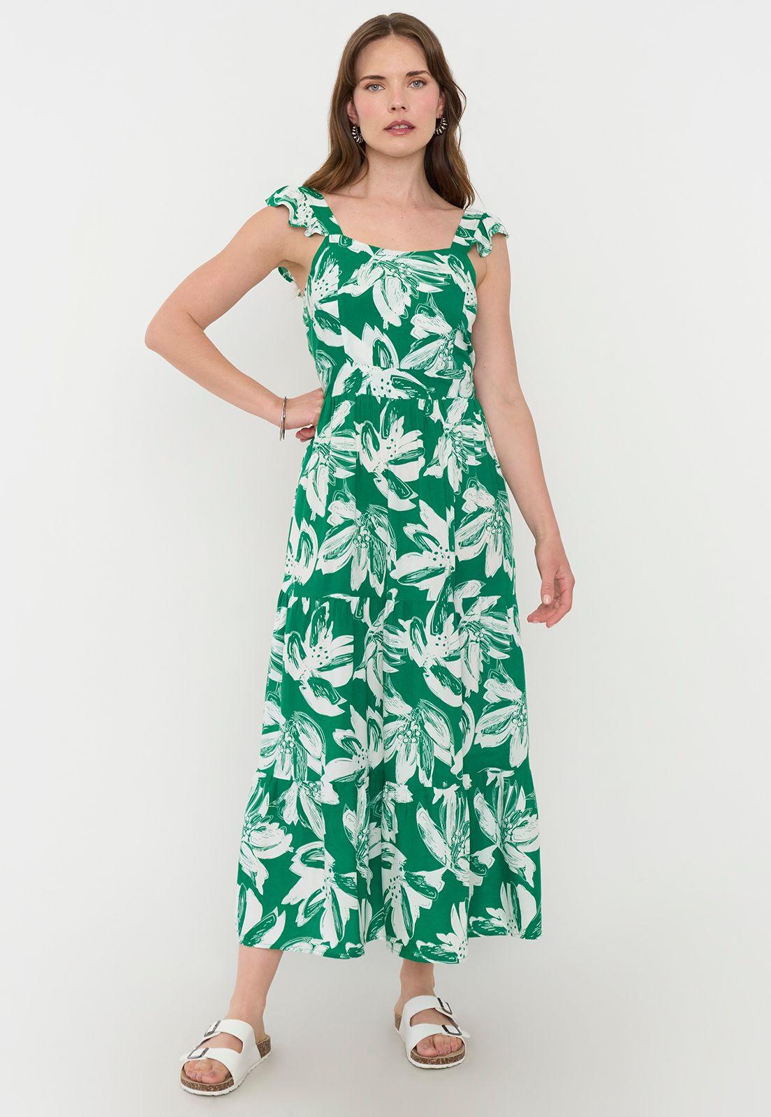 Vestido Mujer Recogido Verde Corona-0