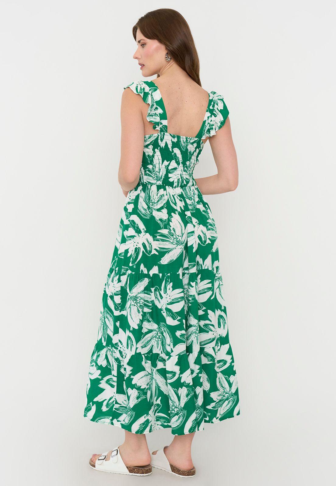 Vestido Mujer Recogido Verde Corona-1