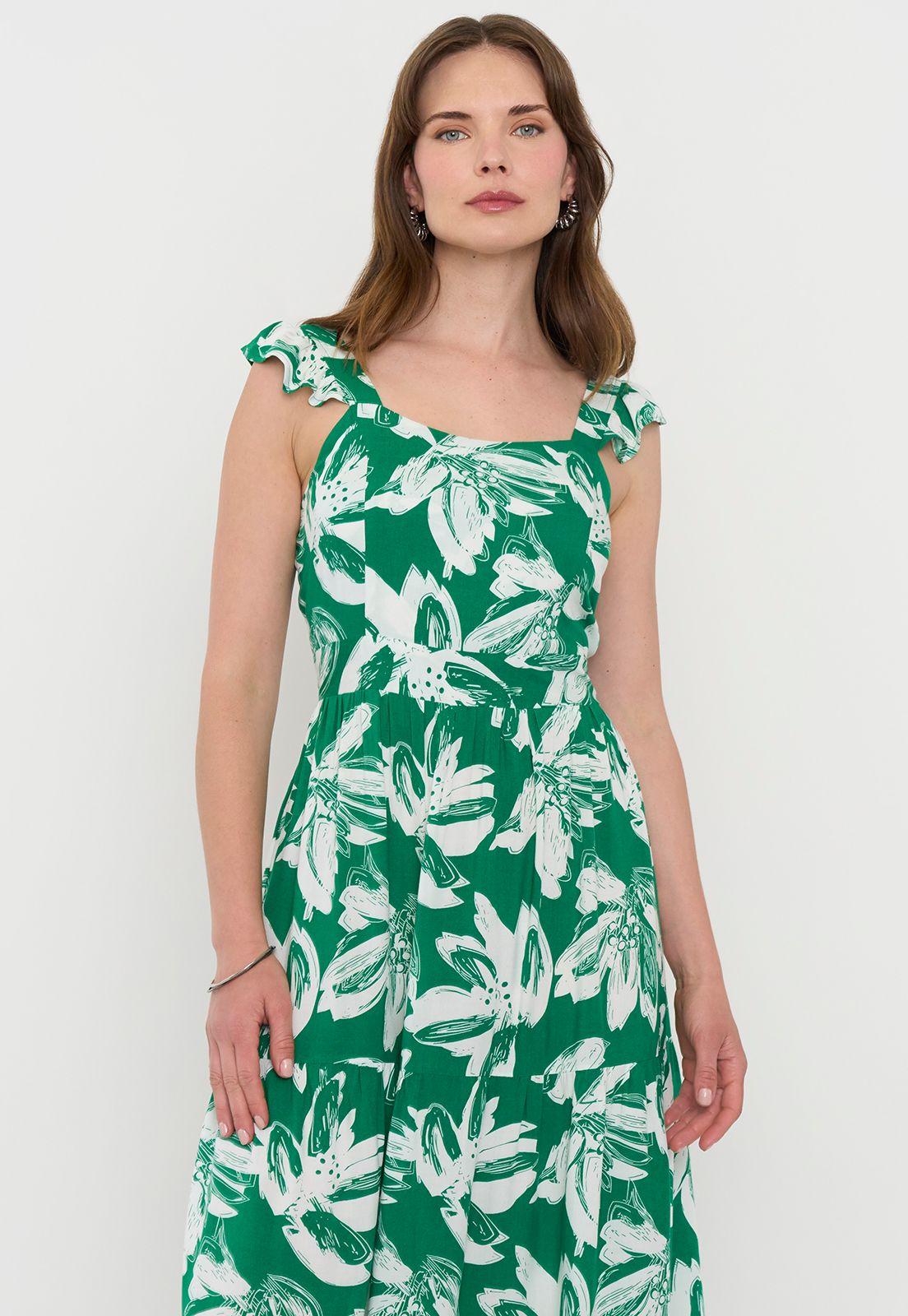 Vestido Mujer Recogido Verde Corona-2