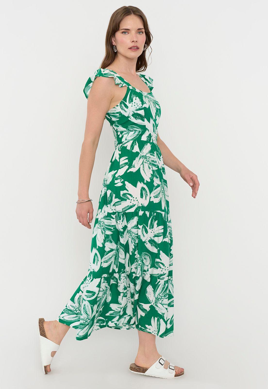 Vestido Mujer Recogido Verde Corona-3