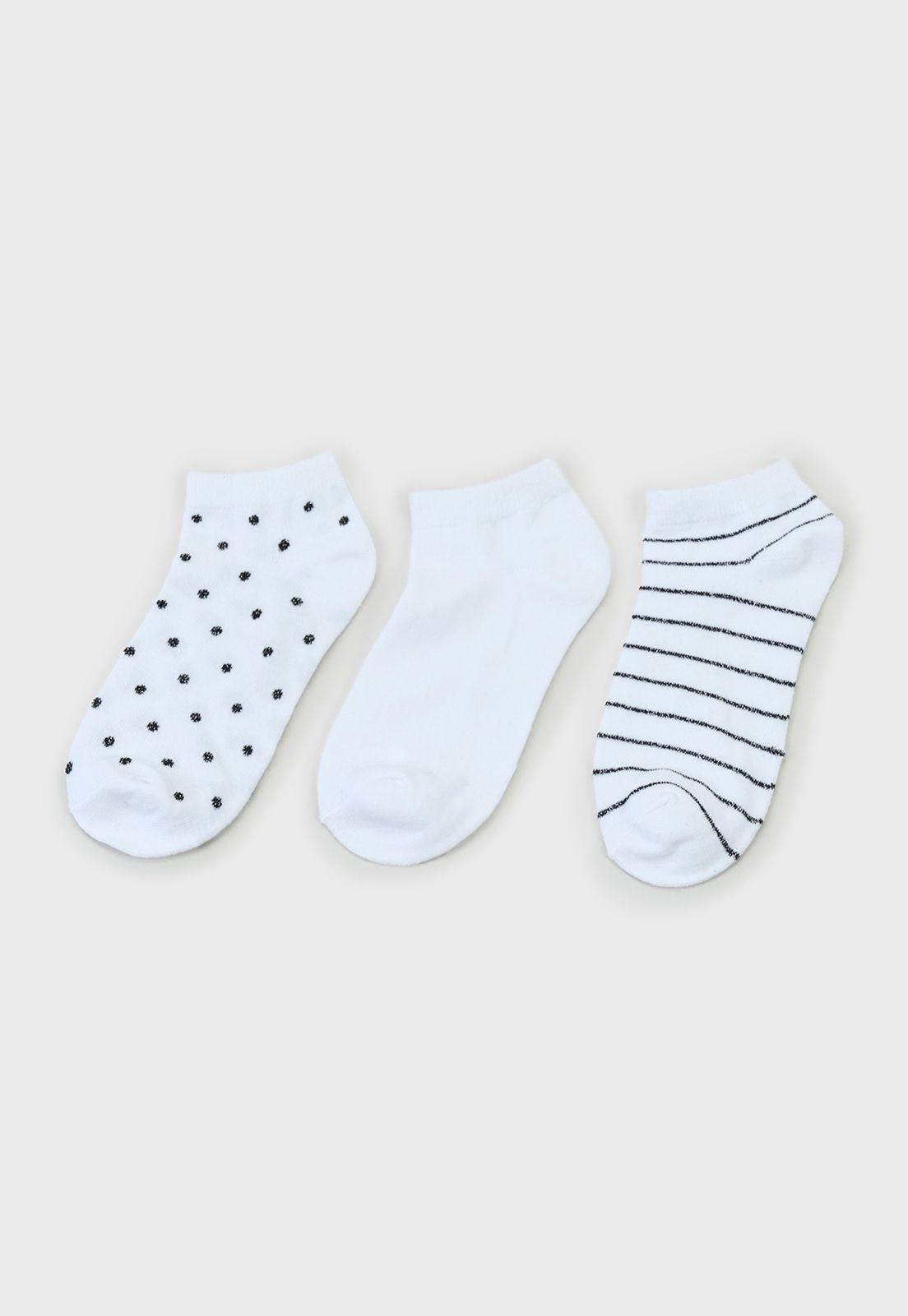Calcetines Mujer Tripack Cortos Mix Blanco Corona-2