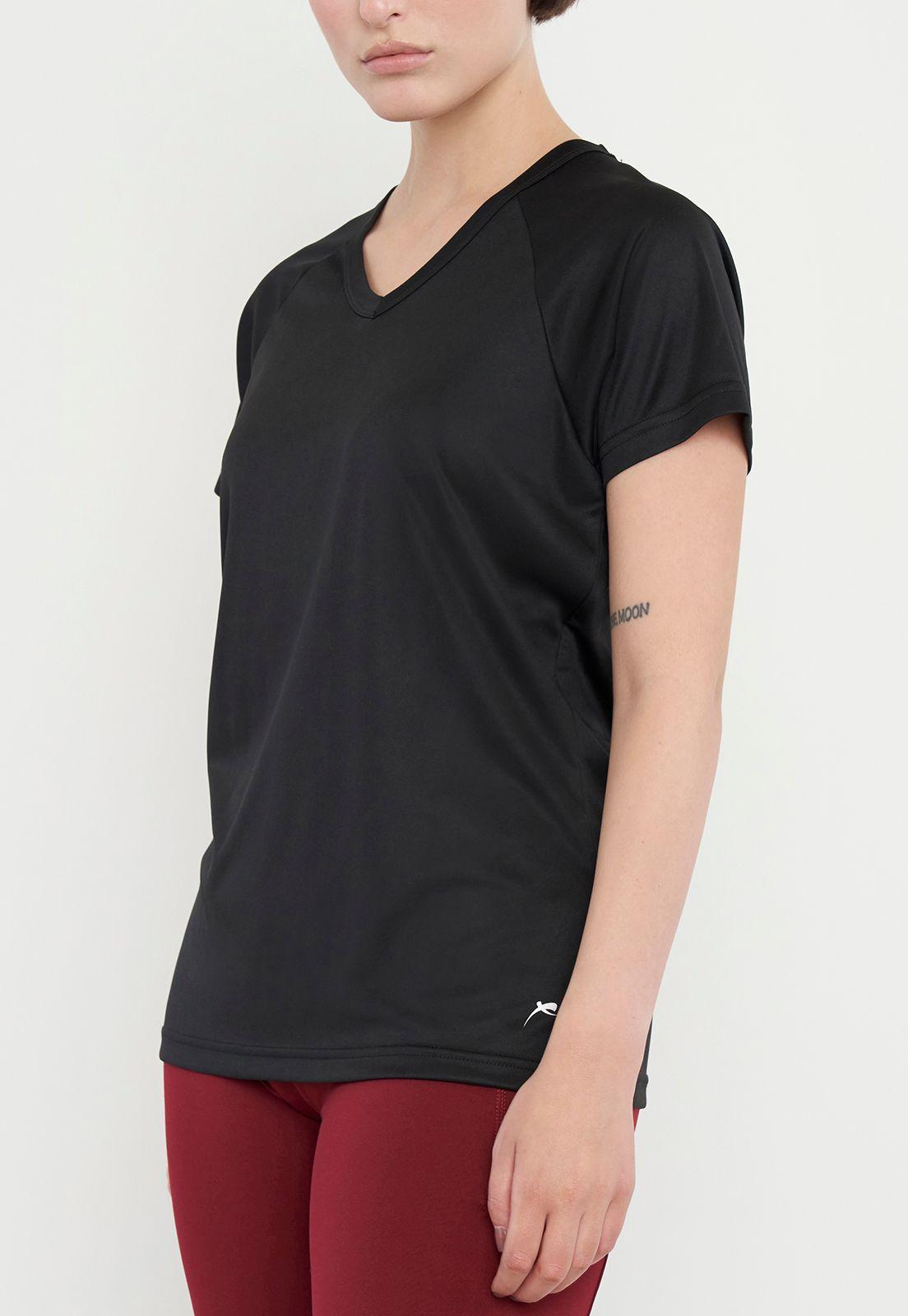 Polera Mujer Deportiva Poliéster V-Neck Negro I Corona-2