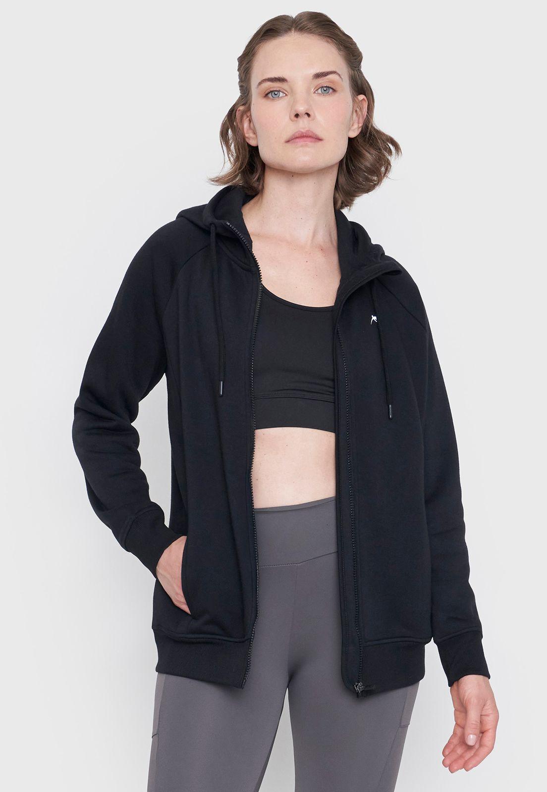 Polerón Mujer Deportivo Zipper Negro Corona-2