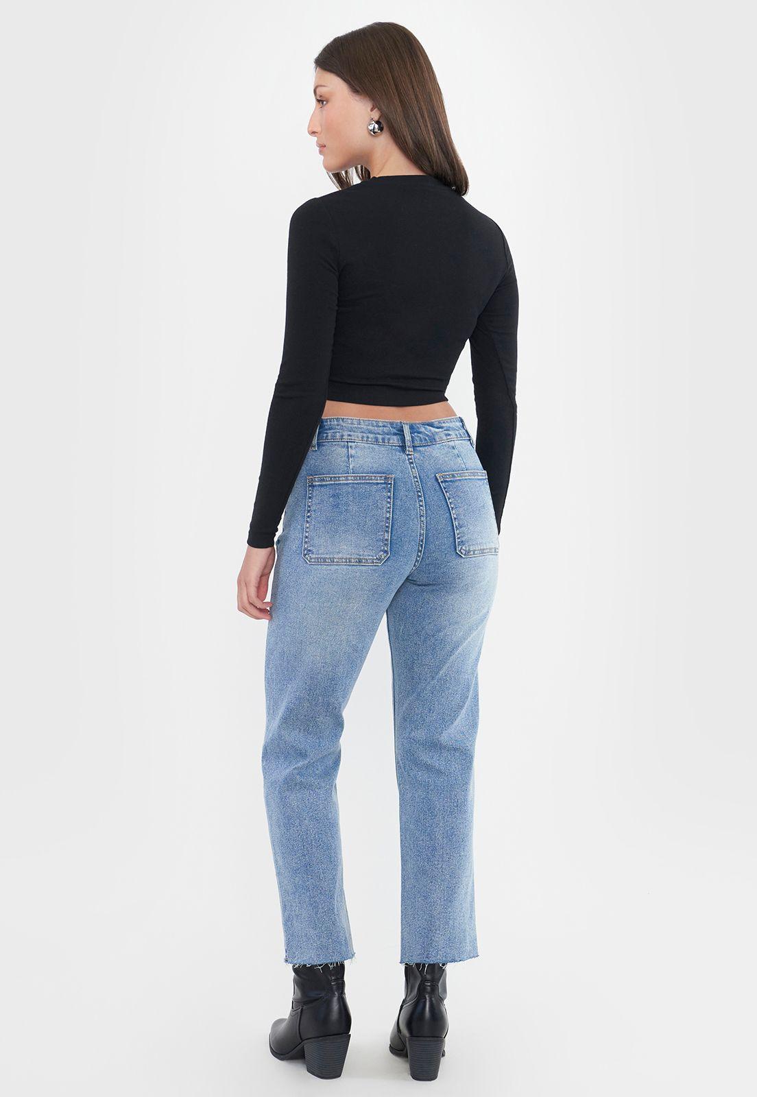 Jeans Mujer Straight Fit Bolsillos Azul Medio Corona-2